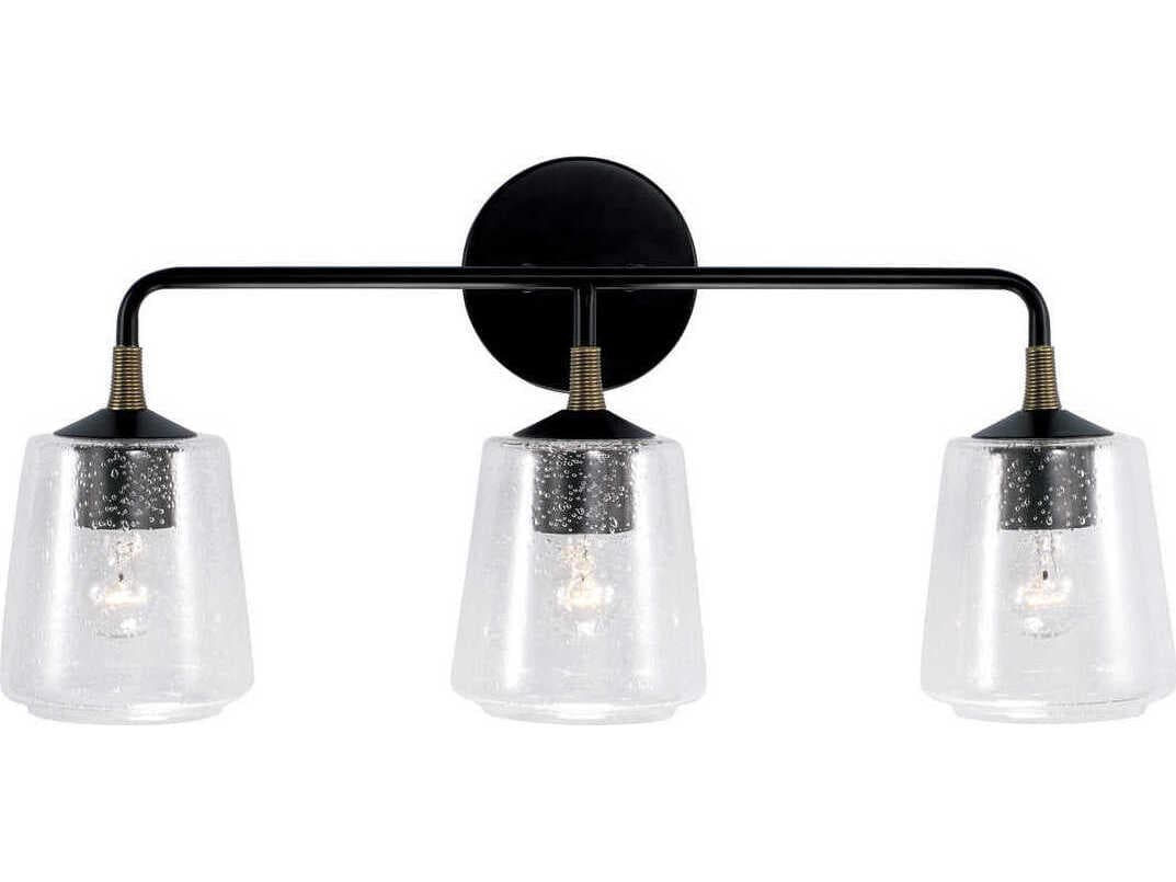 Capital Lighting Amara 3-Light Matte Black With Brass Glass Vanity Light