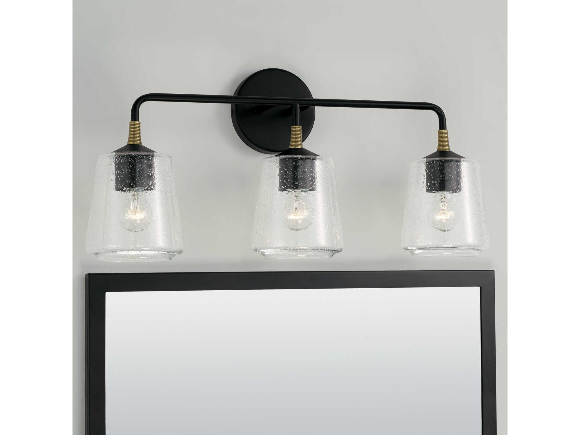 Capital Lighting Amara 3-Light Matte Black With Brass Glass Vanity Light