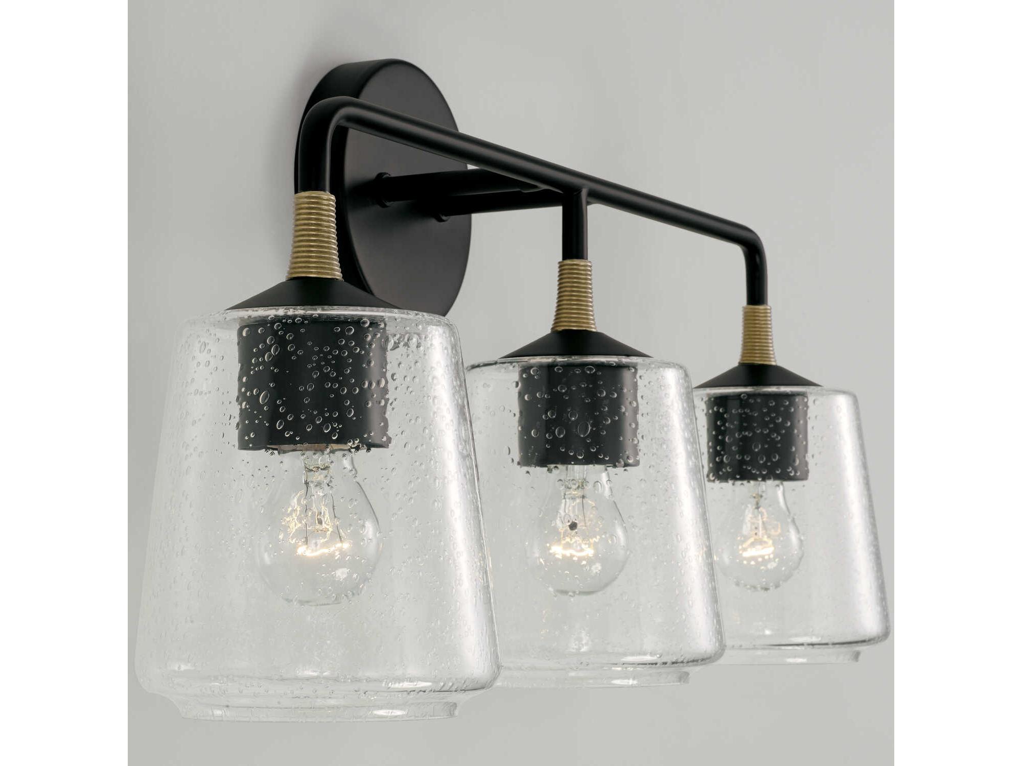 Capital Lighting Amara 3-Light Matte Black With Brass Glass Vanity Light