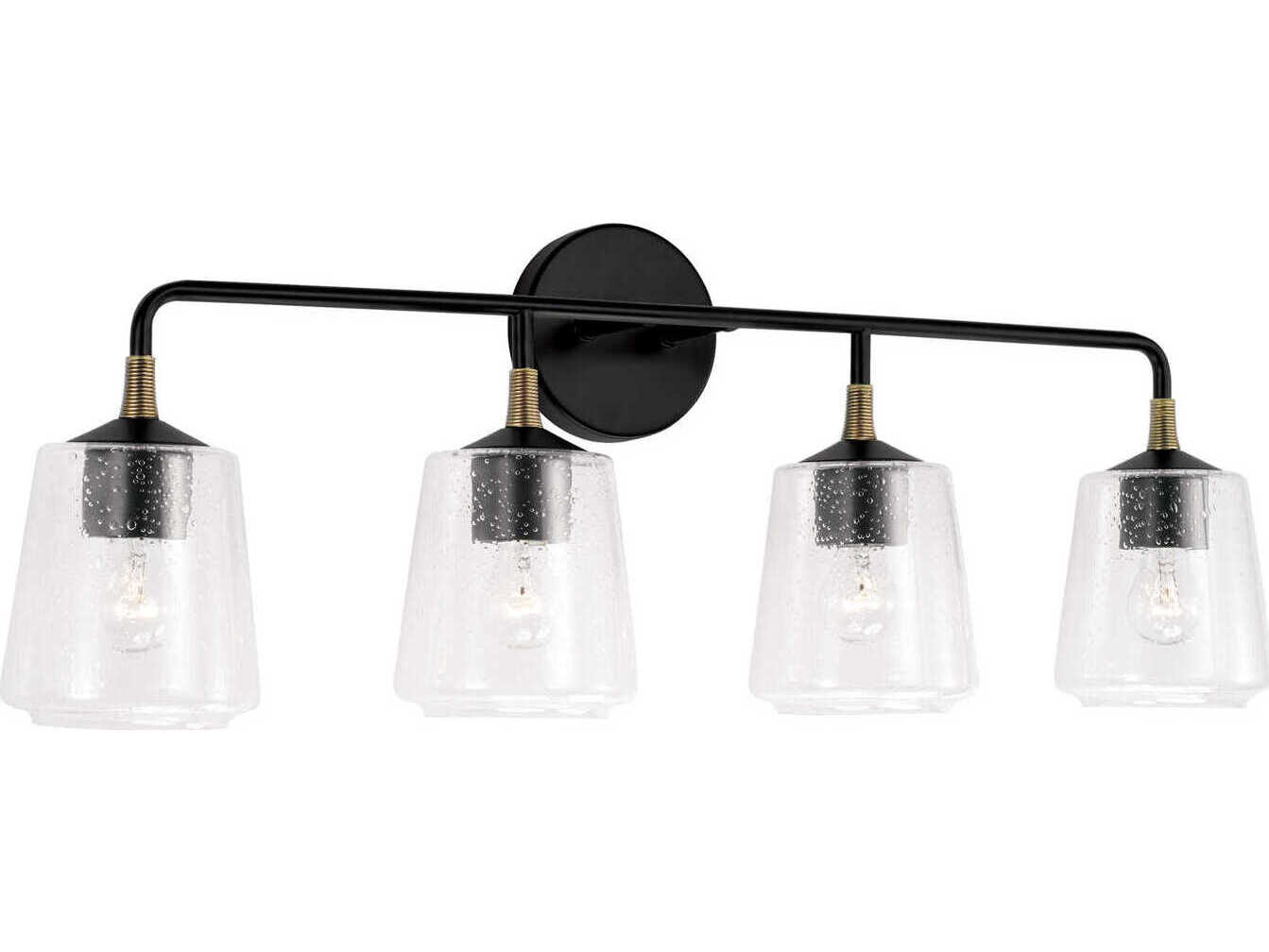 Capital Lighting Amara 4-Light Matte Black With Brass Glass Vanity Light