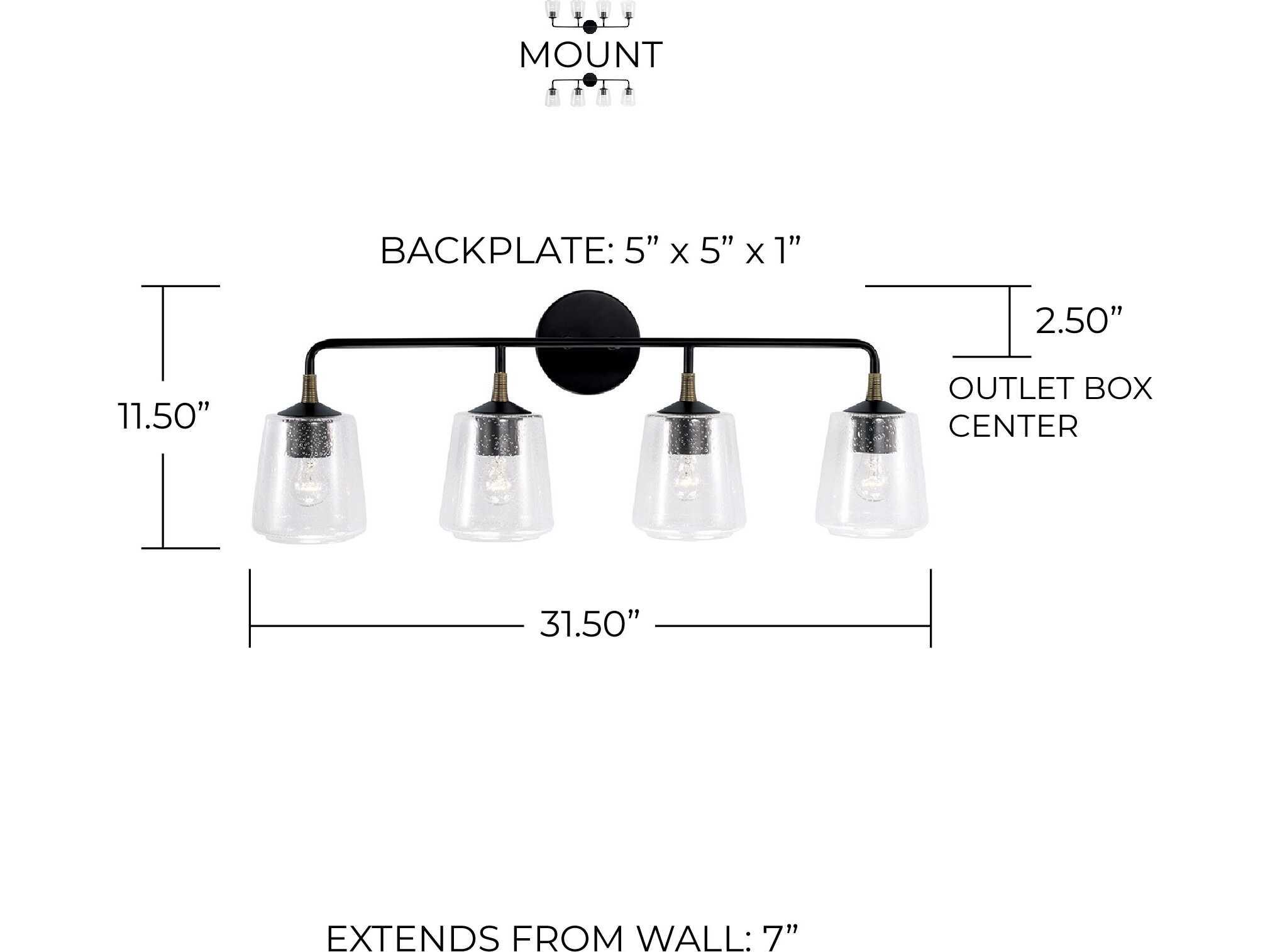 Capital Lighting Amara 4-Light Matte Black With Brass Glass Vanity Light