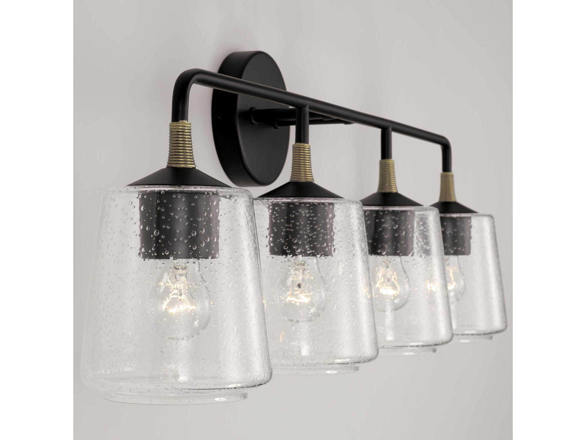 Capital Lighting Amara 4-Light Matte Black With Brass Glass Vanity Light
