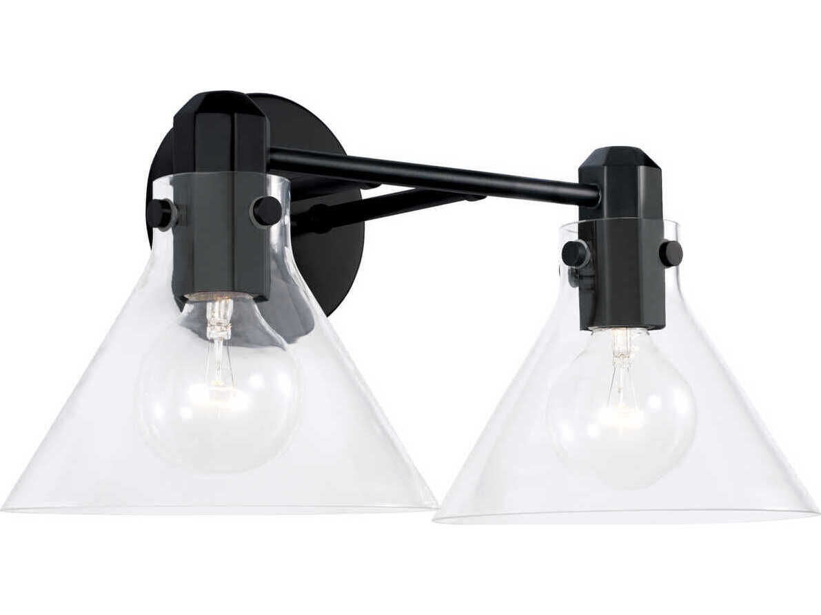 Capital Lighting Greer 2-Light Matte Black Glass Vanity Light