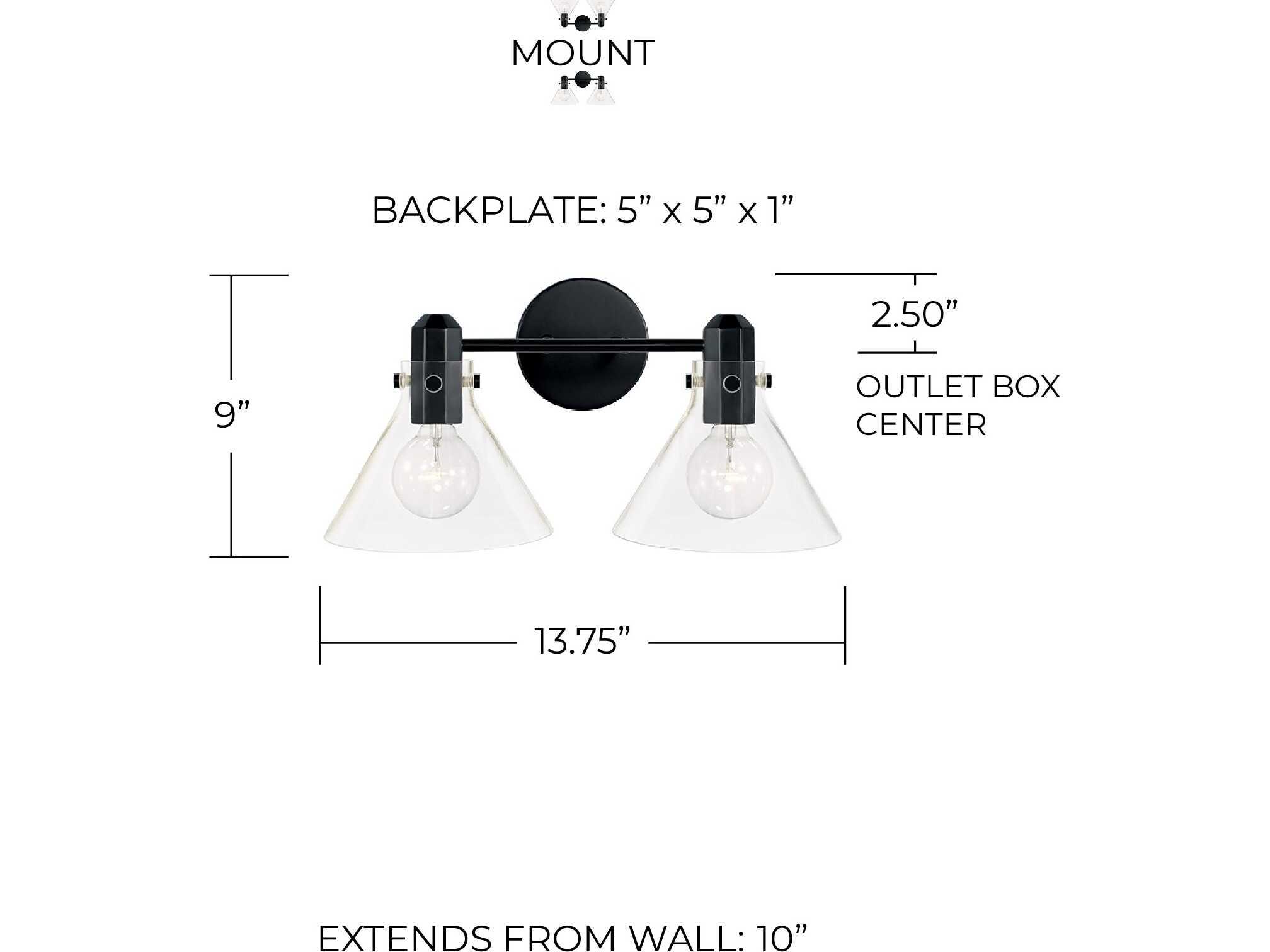 Capital Lighting Greer 2-Light Matte Black Glass Vanity Light