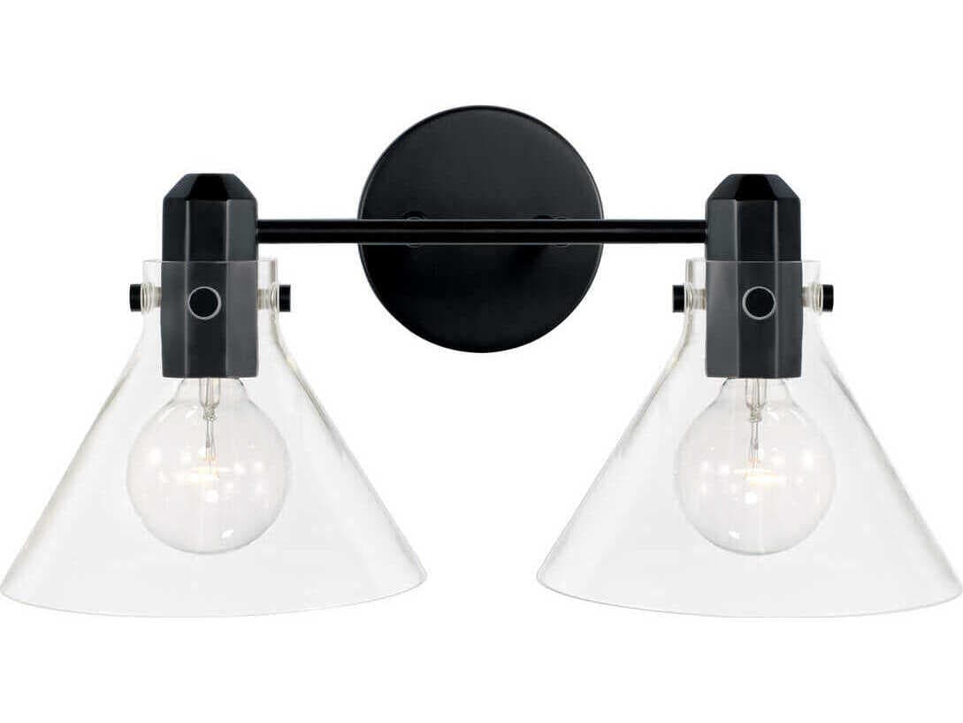 Capital Lighting Greer 2-Light Matte Black Glass Vanity Light