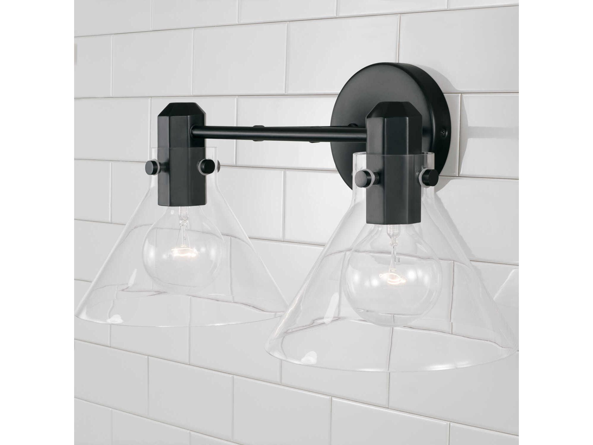 Capital Lighting Greer 2-Light Matte Black Glass Vanity Light