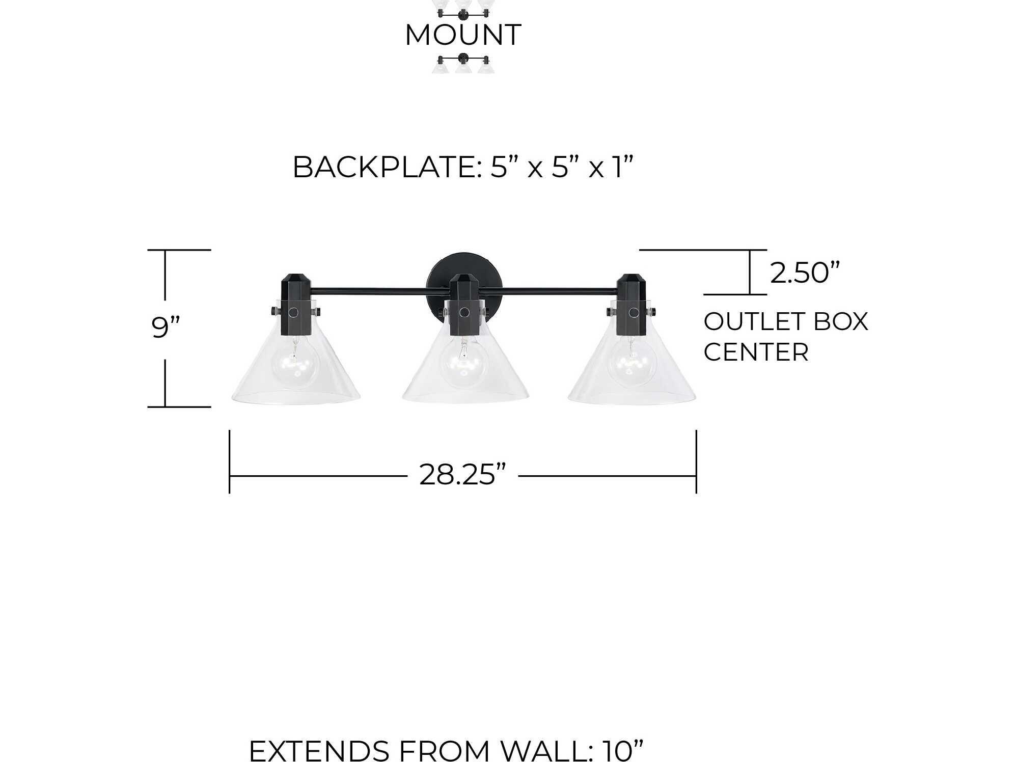 Capital Lighting Greer 3-Light Matte Black Glass Vanity Light