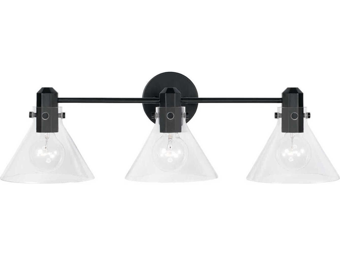 Capital Lighting Greer 3-Light Matte Black Glass Vanity Light