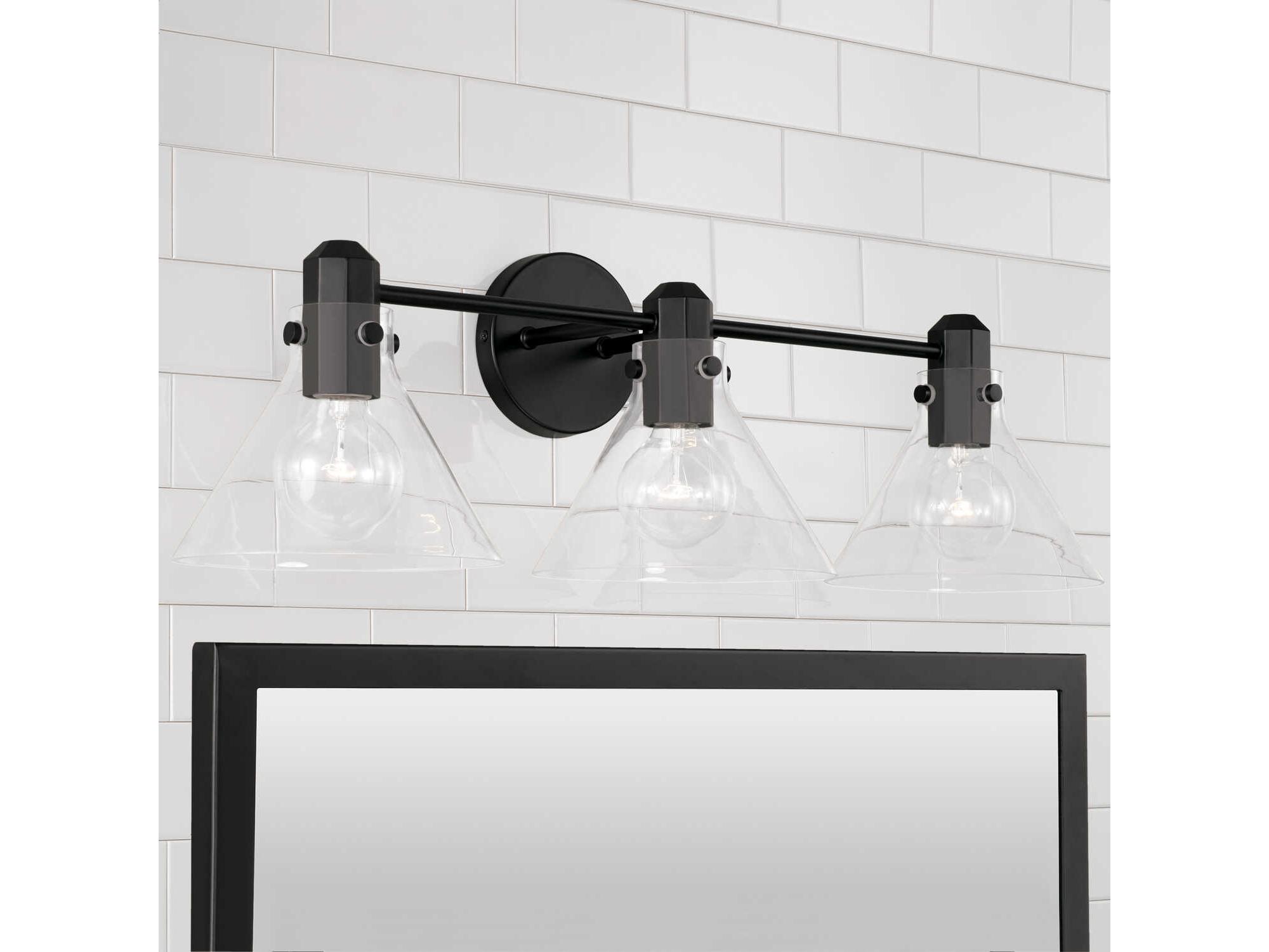 Capital Lighting Greer 3-Light Matte Black Glass Vanity Light