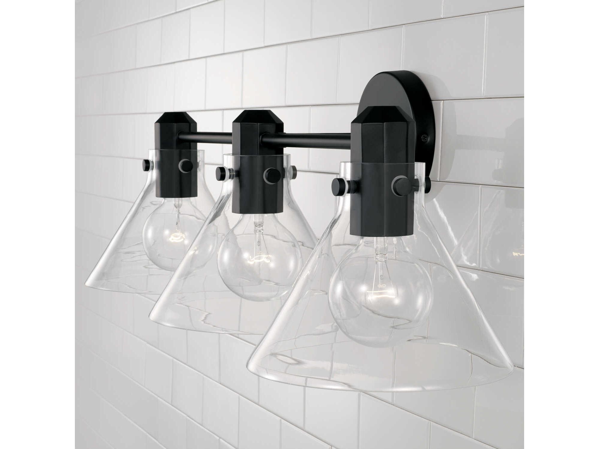 Capital Lighting Greer 3-Light Matte Black Glass Vanity Light