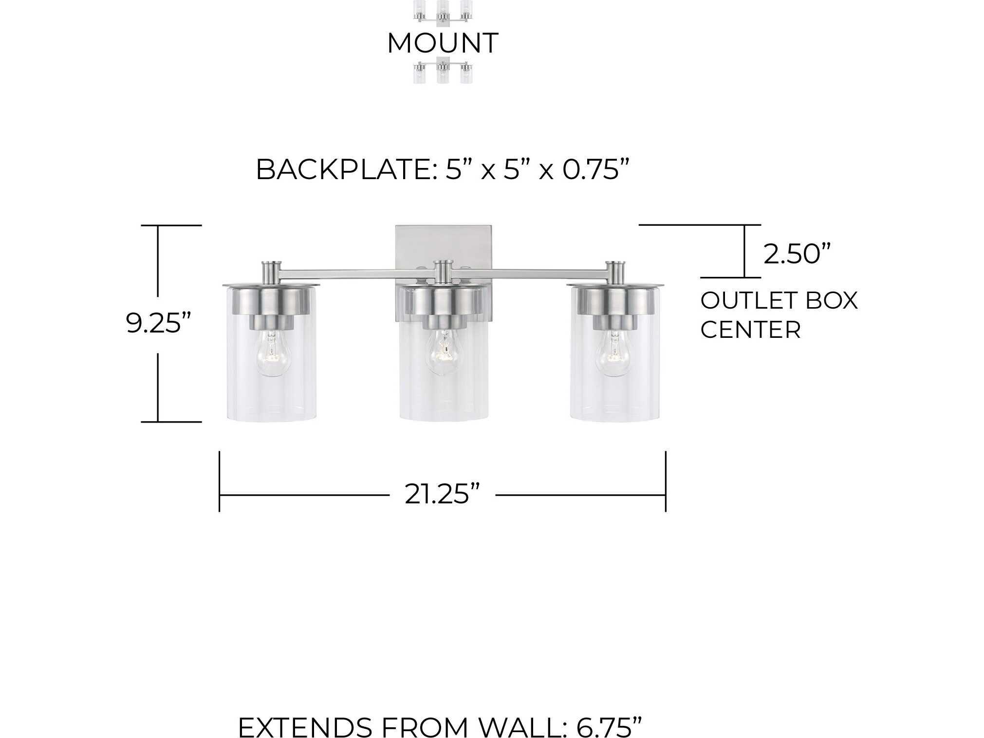 Capital Lighting Mason 3-Light Brushed Nickel Glass Vanity Light