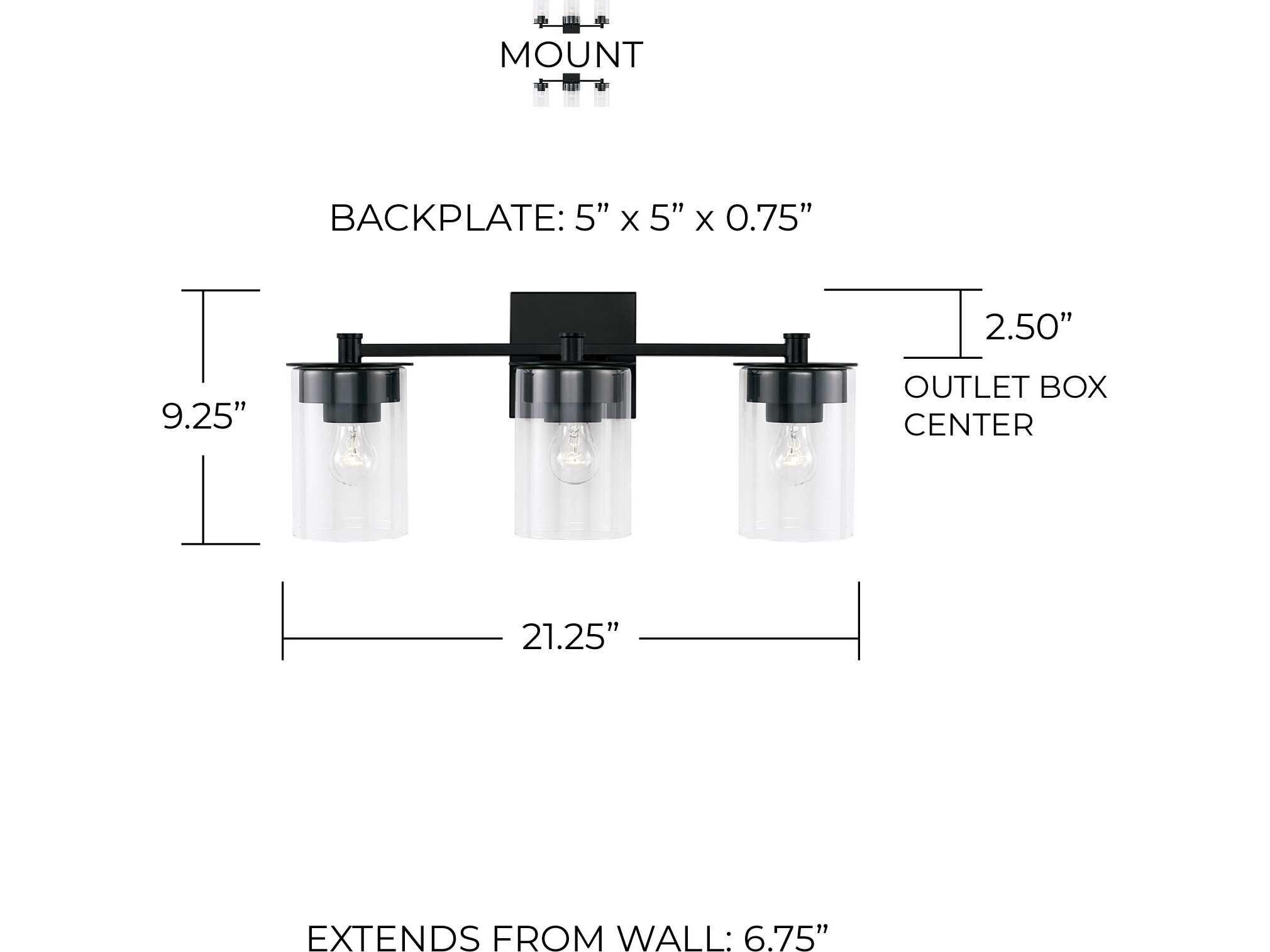 Capital Lighting Mason 3-Light Matte Black Glass Vanity Light