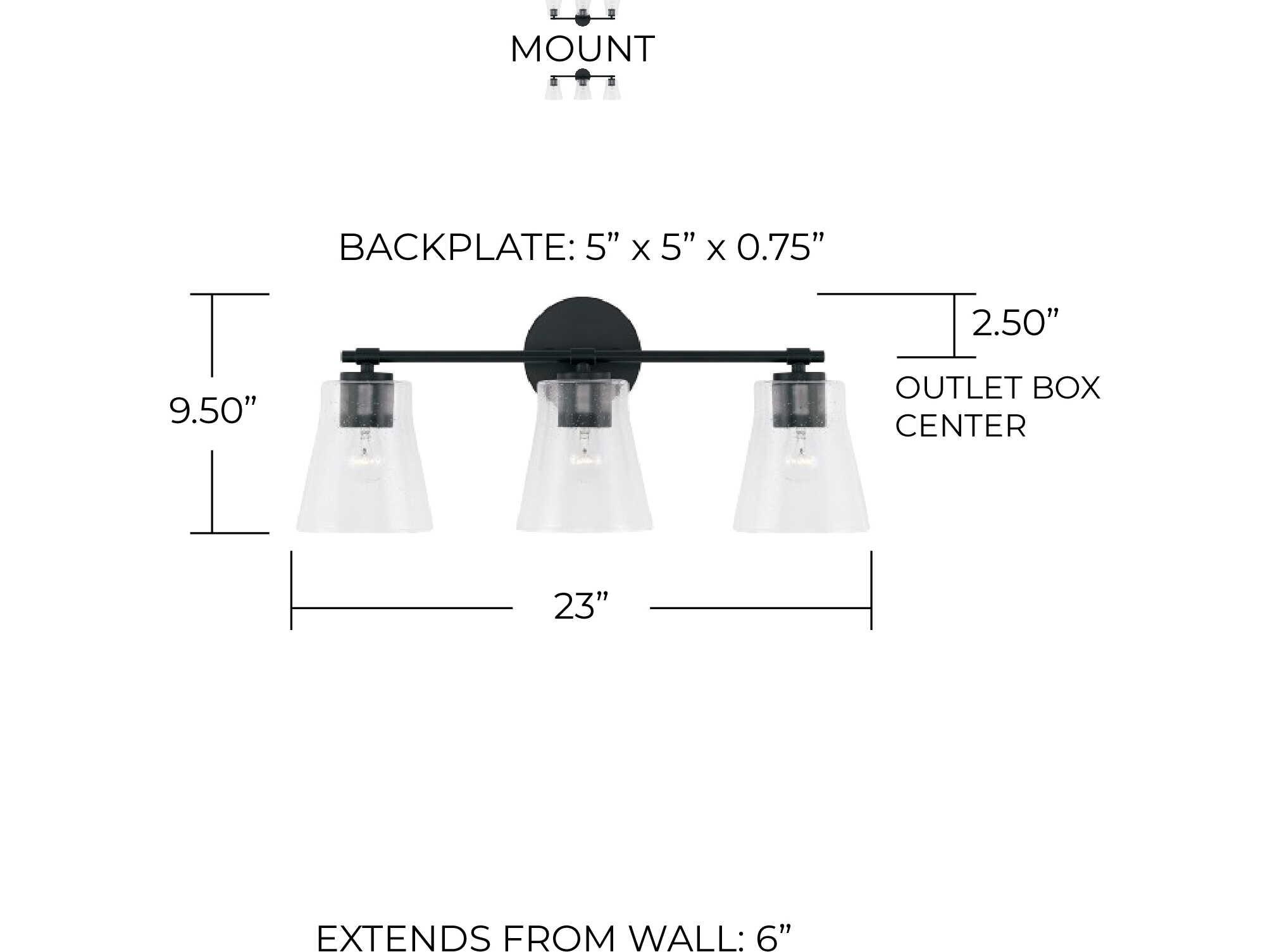 Capital Lighting Baker 3-Light Matte Black Glass Vanity Light