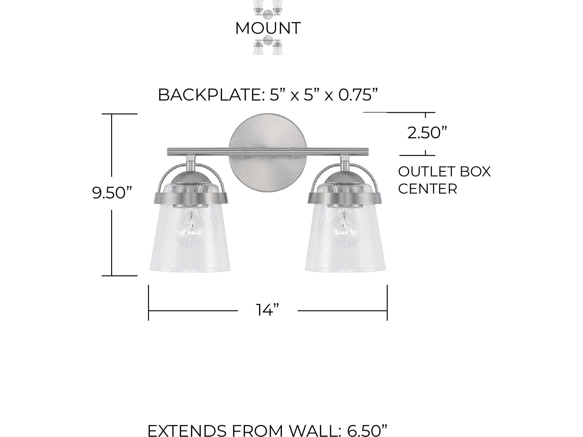 Capital Lighting Madison 2-Light Brushed Nickel Glass Vanity Light