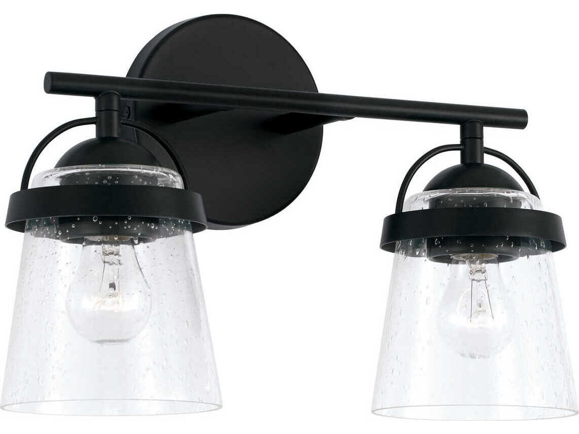 Capital Lighting Madison 2-Light Matte Black Glass Vanity Light