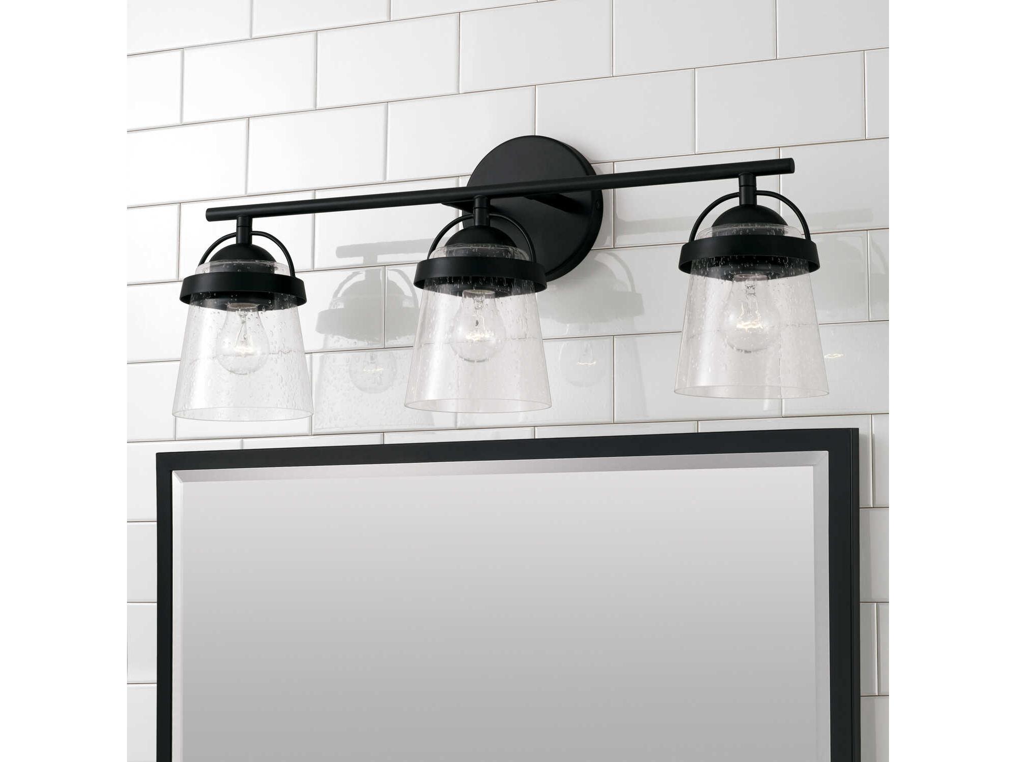 Capital Lighting Madison 3-Light Matte Black Glass Vanity Light