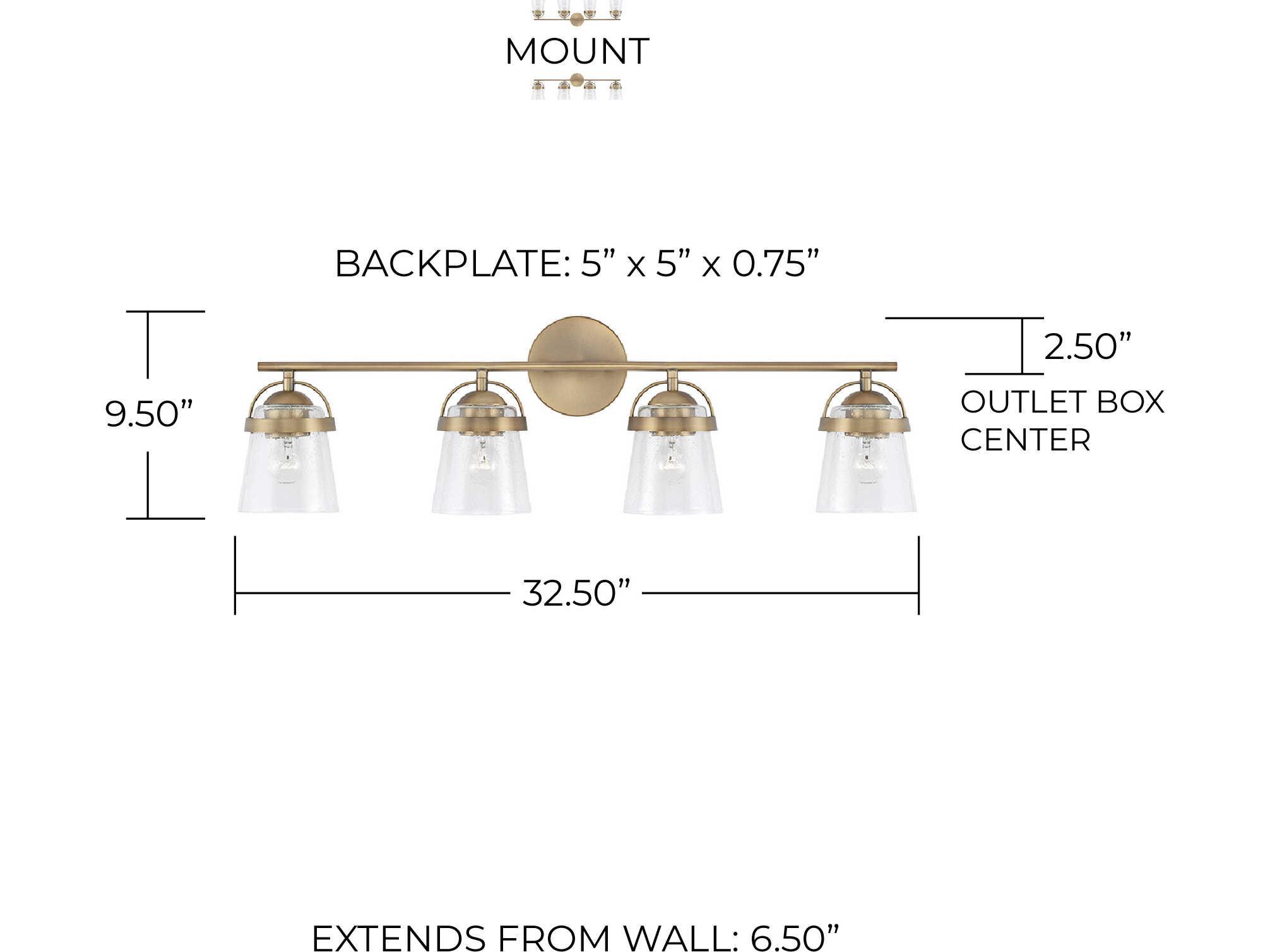 Capital Lighting Madison 4-Light Aged Brass Glass Vanity Light
