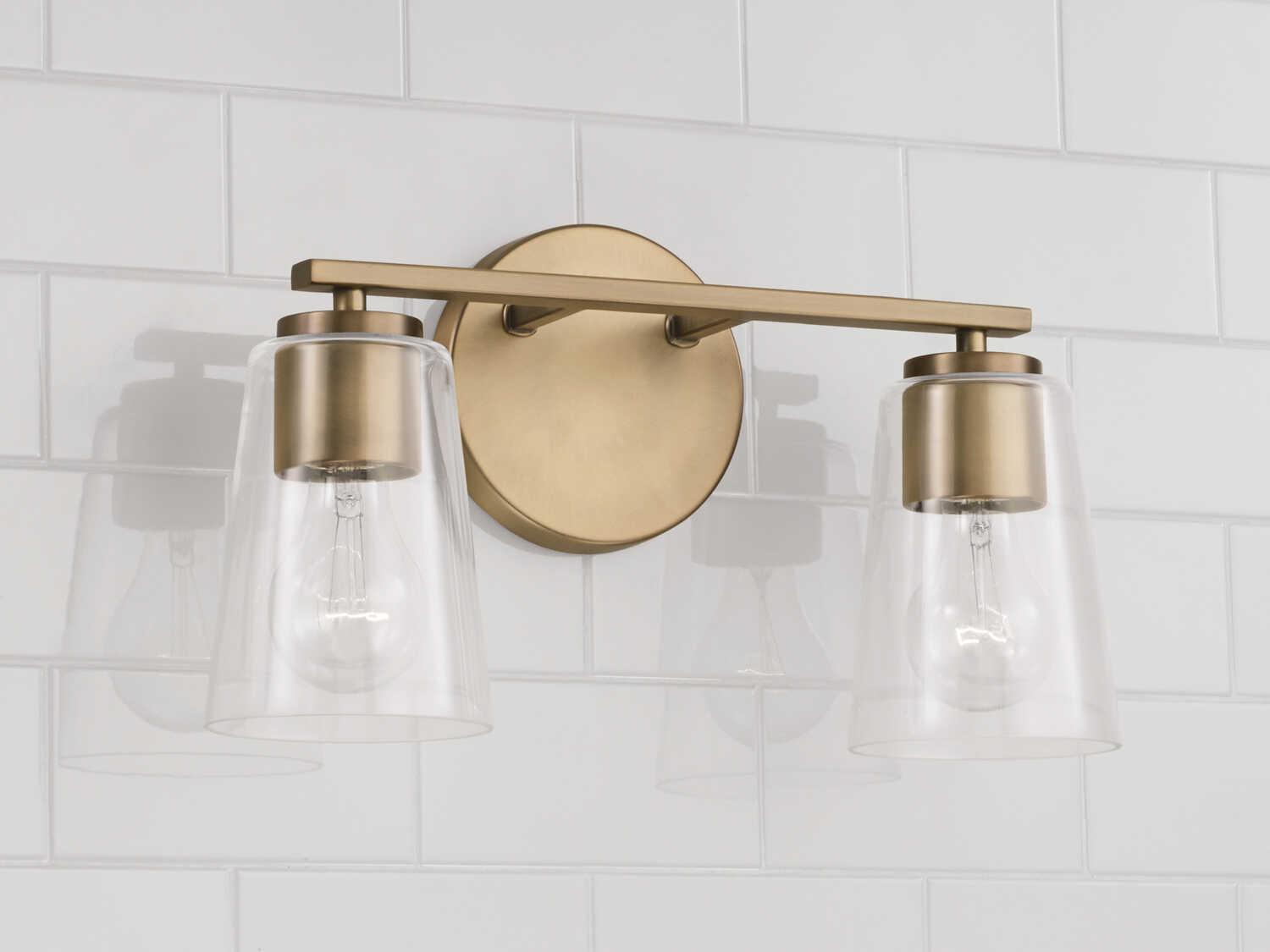 Capital Lighting Portman 2-Light Aged Brass Glass Vanity Light