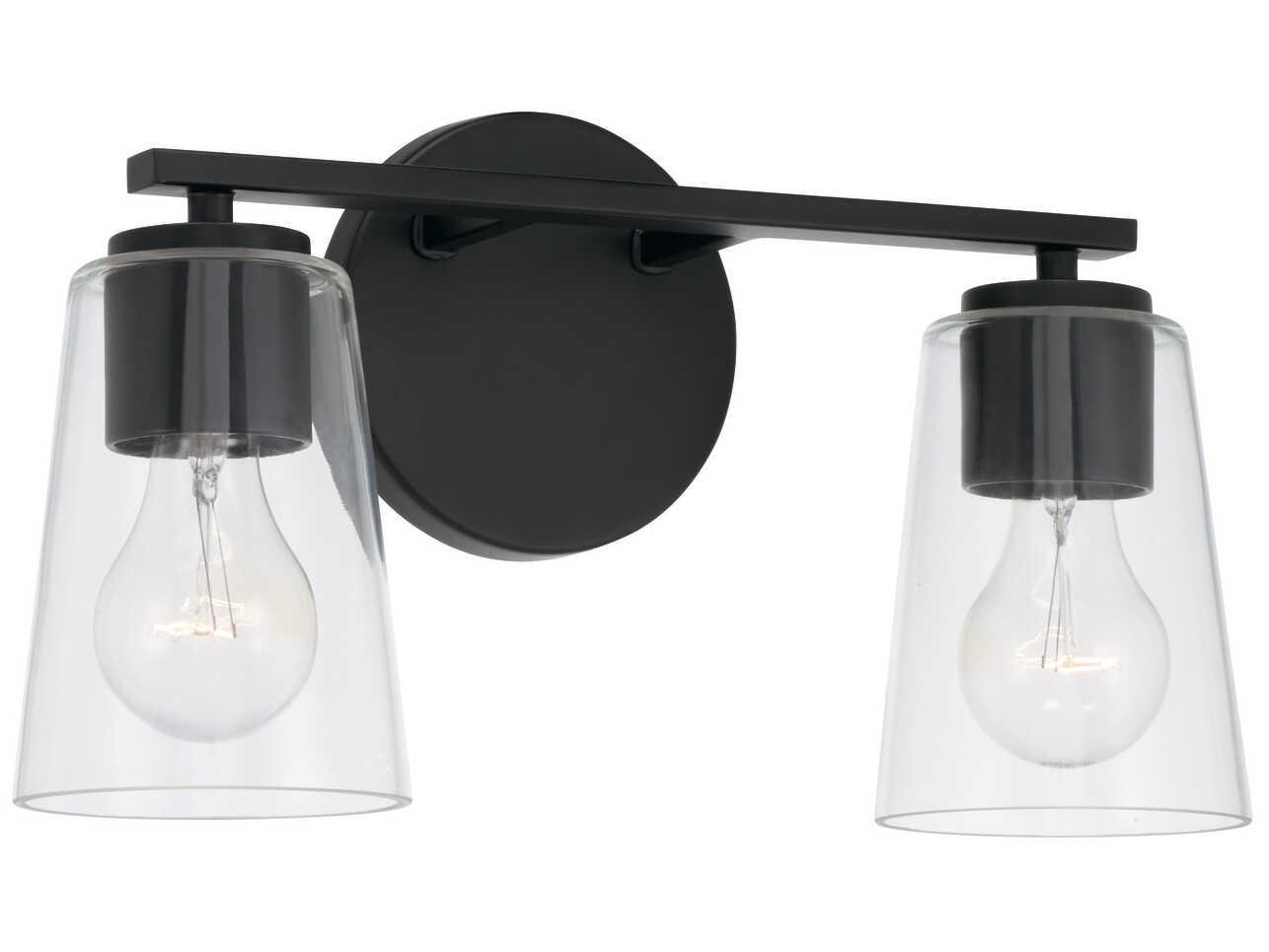 Capital Lighting Portman 2-Light Matte Black Glass Vanity Light