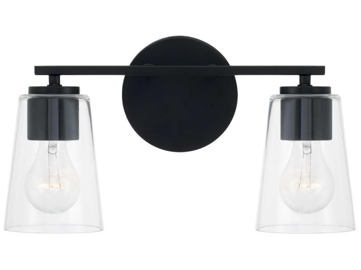 Capital Lighting Portman 2-Light Matte Black Glass Vanity Light