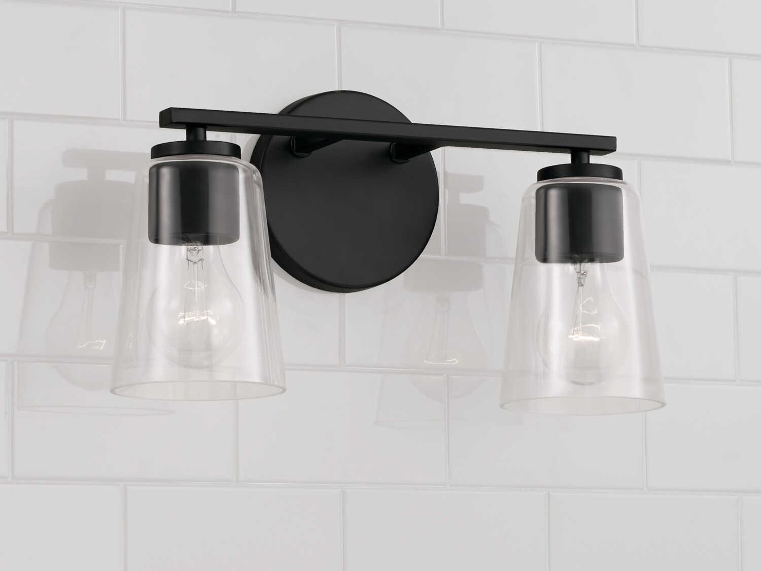 Capital Lighting Portman 2-Light Matte Black Glass Vanity Light
