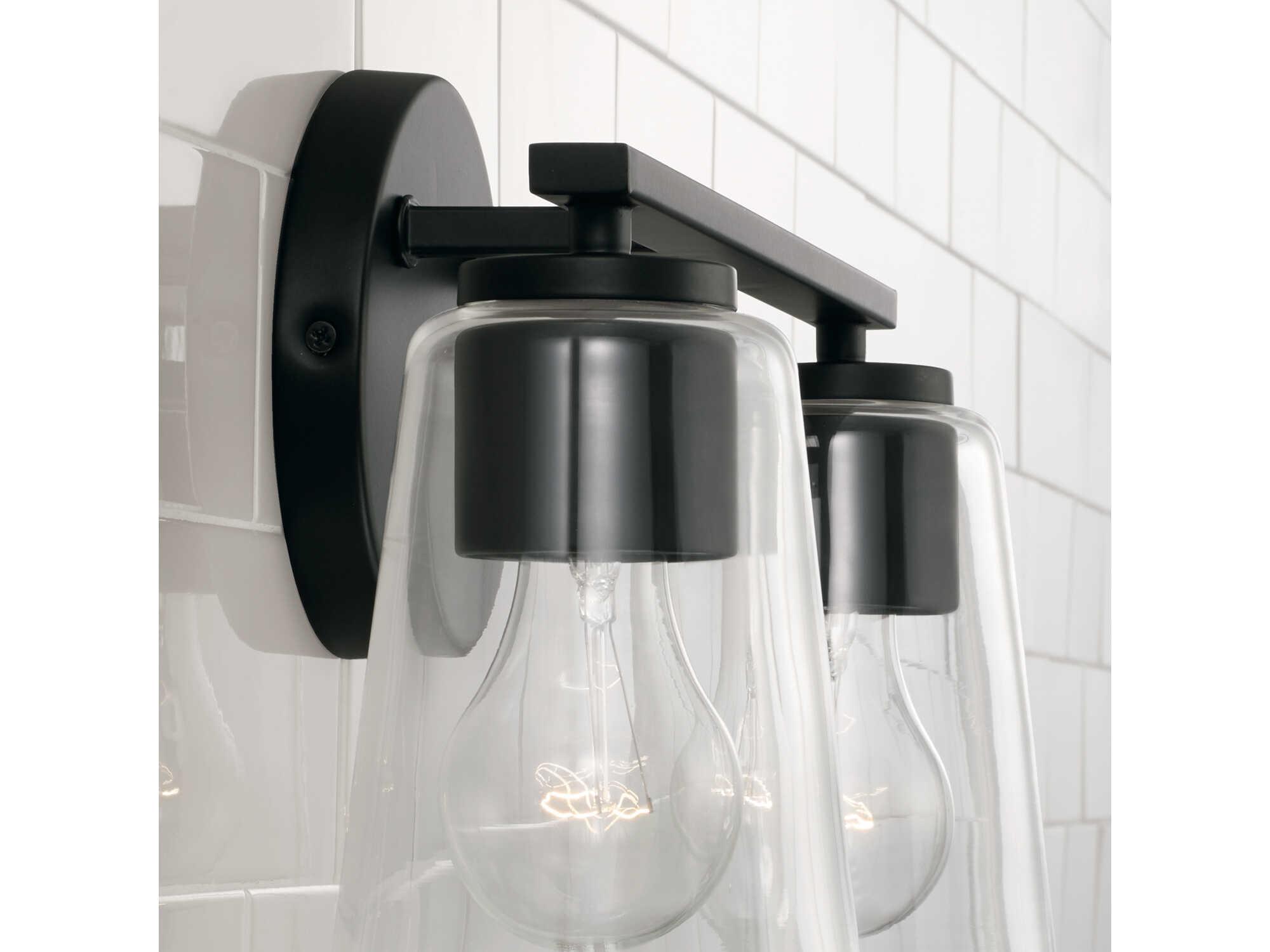 Capital Lighting Portman 2-Light Matte Black Glass Vanity Light