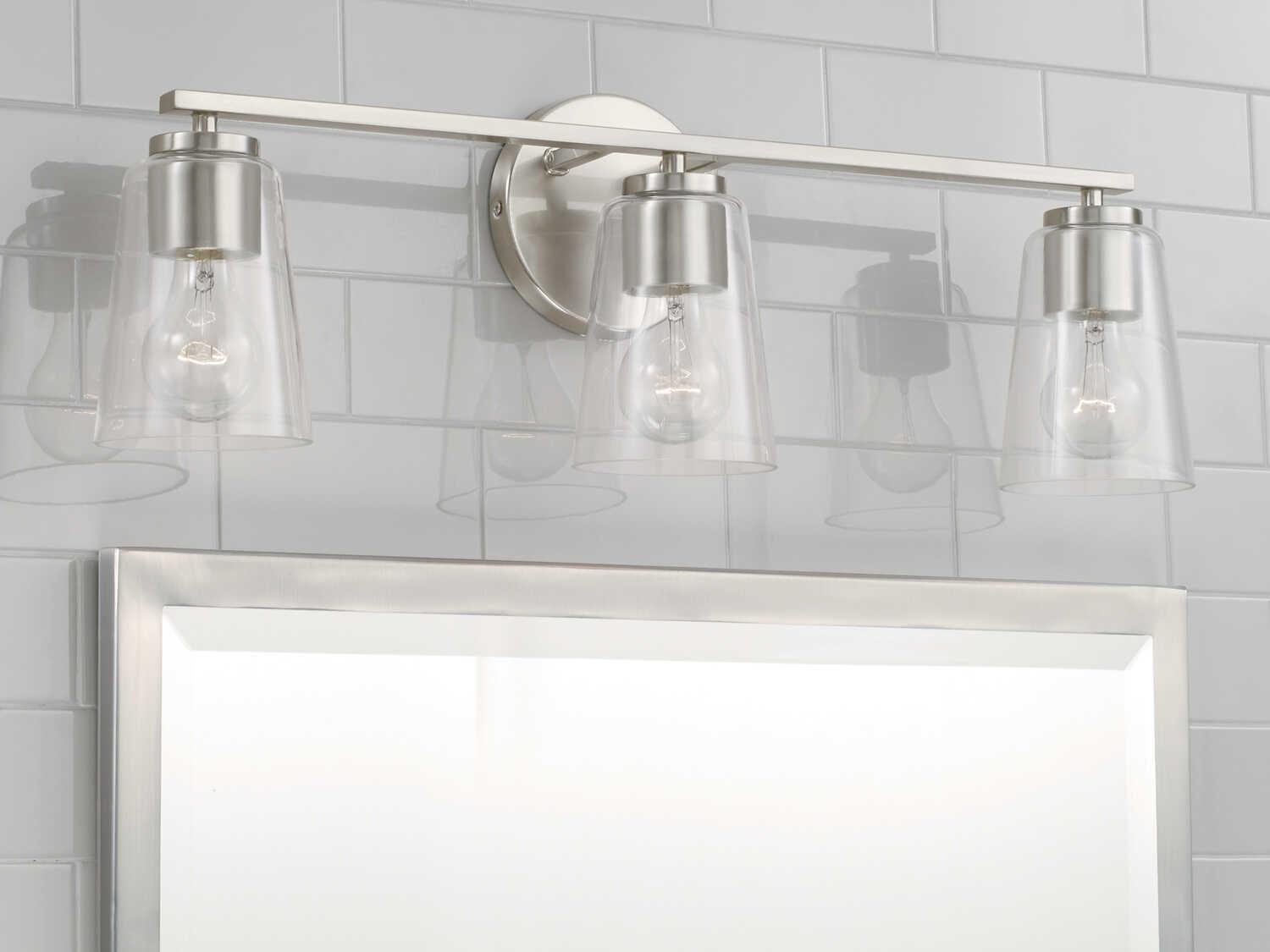 Capital Lighting Portman 3-Light Brushed Nickel Glass Vanity Light