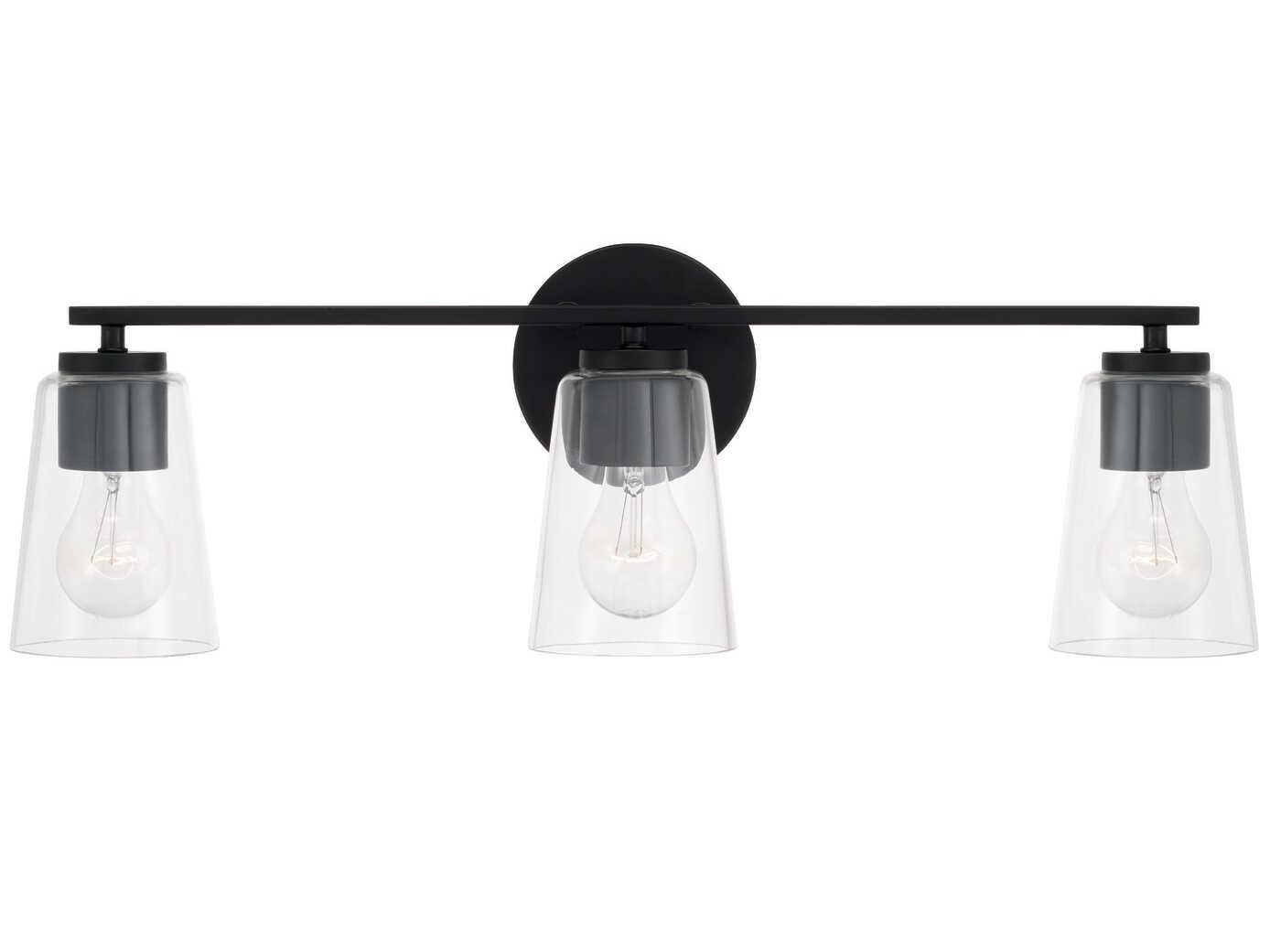 Capital Lighting Portman 3-Light Matte Black Glass Vanity Light