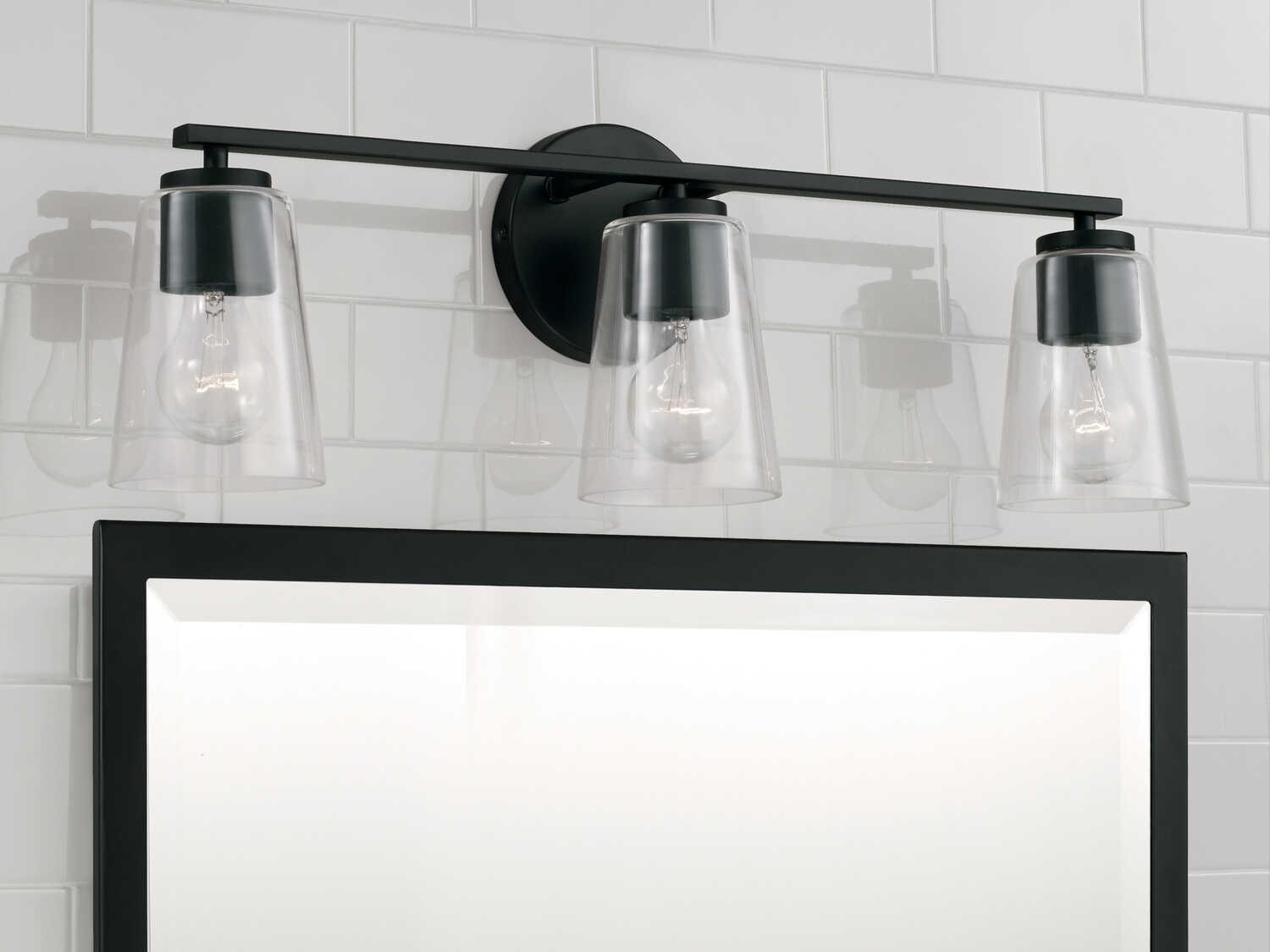 Capital Lighting Portman 3-Light Matte Black Glass Vanity Light