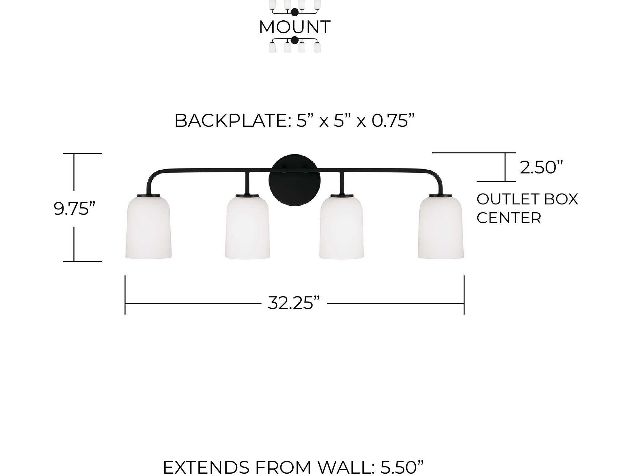 Capital Lighting Lawson 4-Light Matte Black Glass Vanity Light