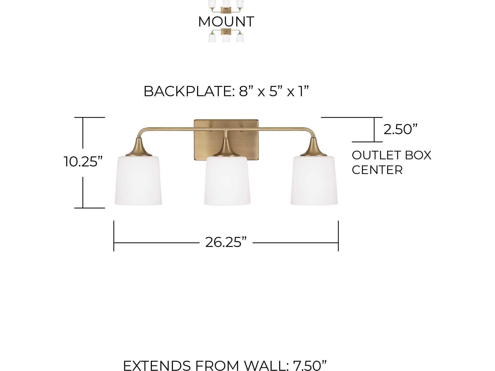 Capital Lighting Presley 3-Light Aged Brass Glass Vanity Light