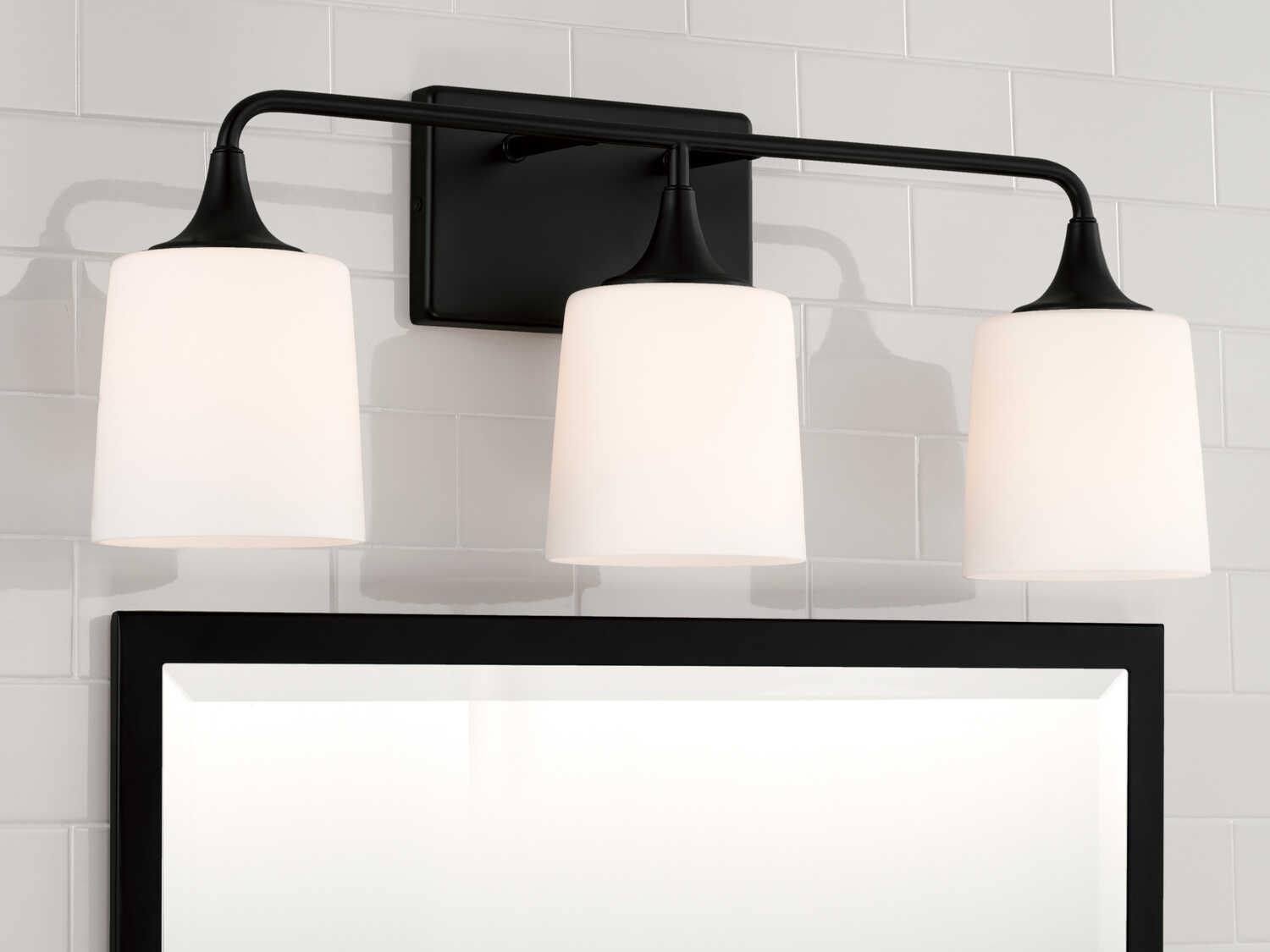 Capital Lighting Presley 3-Light Matte Black Glass Vanity Light