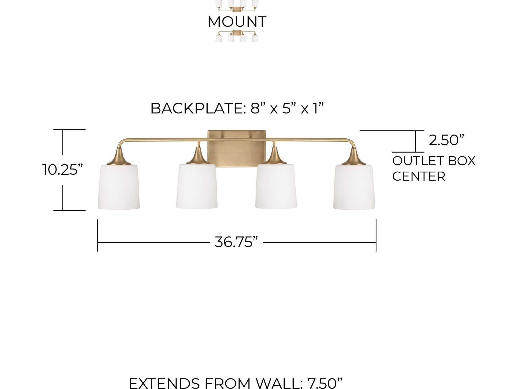 Capital Lighting Presley 4-Light Aged Brass Glass Vanity Light