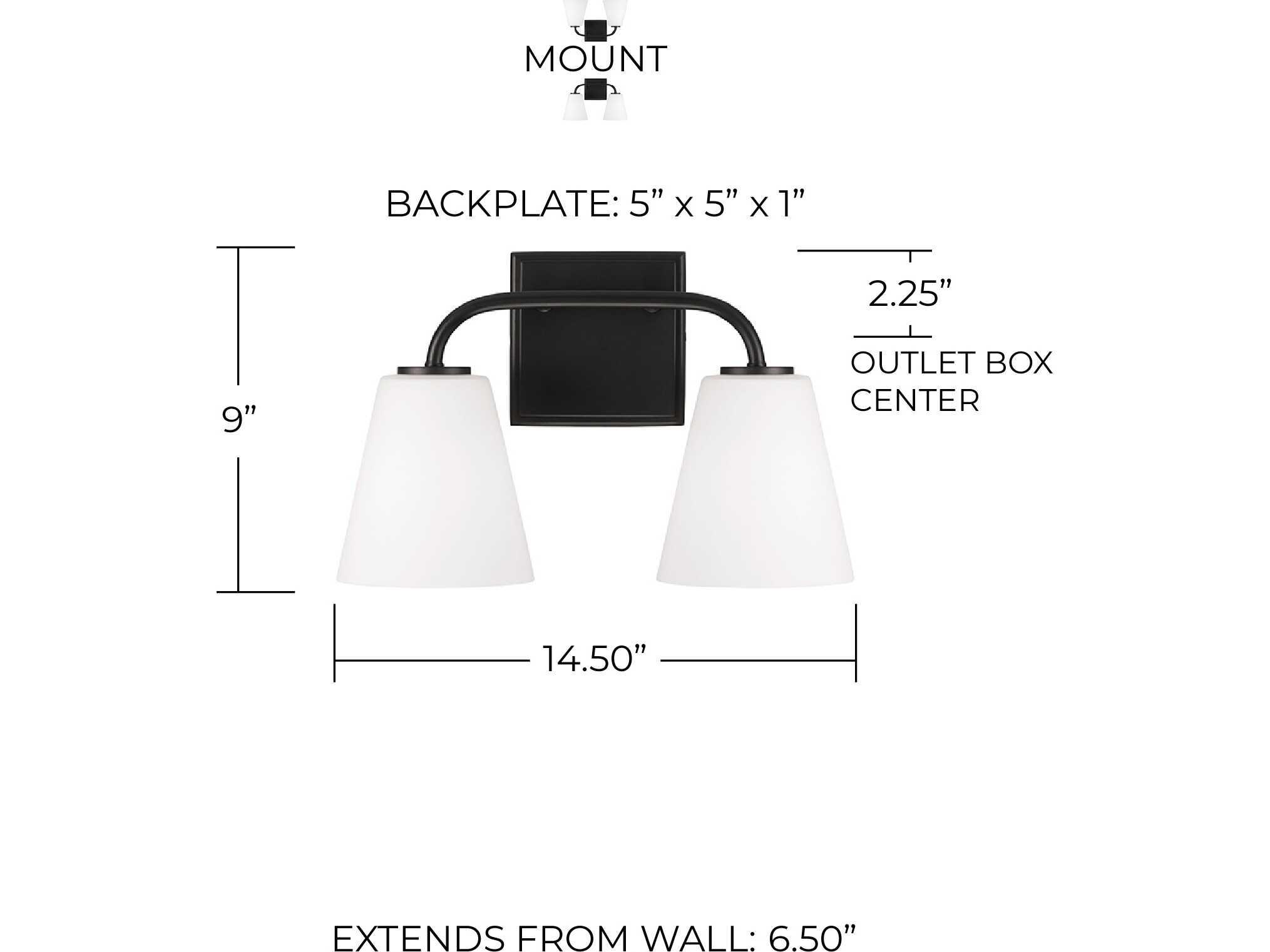 Capital Lighting Brody 2-Light Matte Black Glass Vanity Light