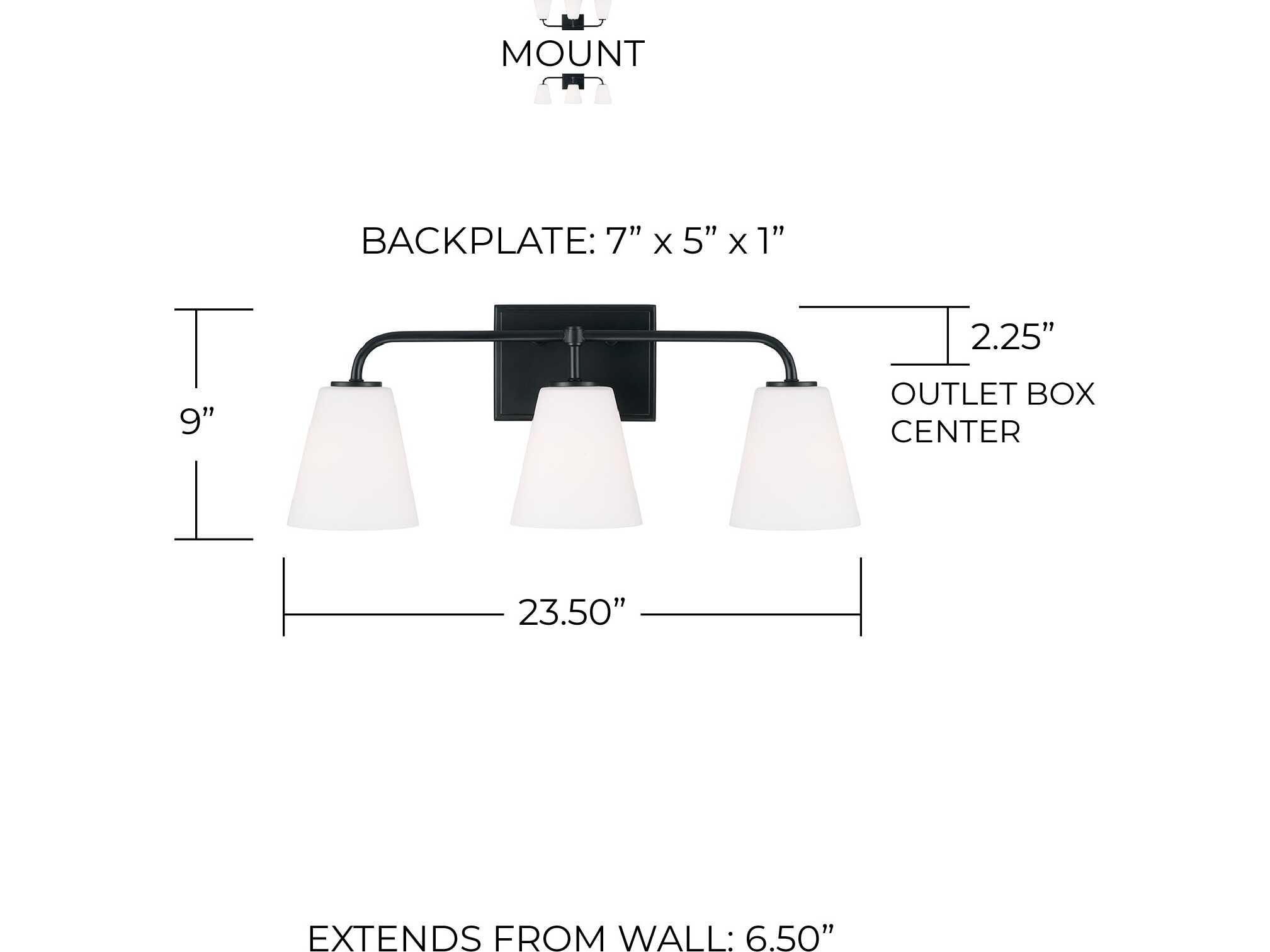 Capital Lighting Brody 3-Light Matte Black Glass Vanity Light
