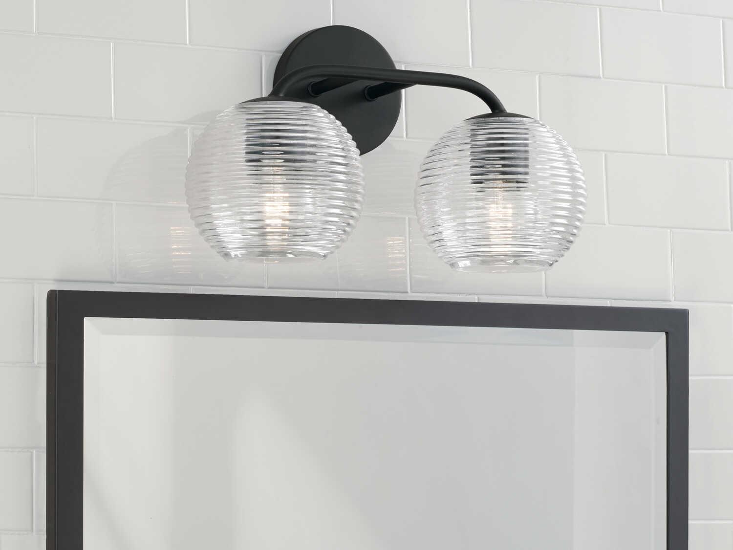 Capital Lighting Dolan 2-Light Matte Black Glass Vanity Light