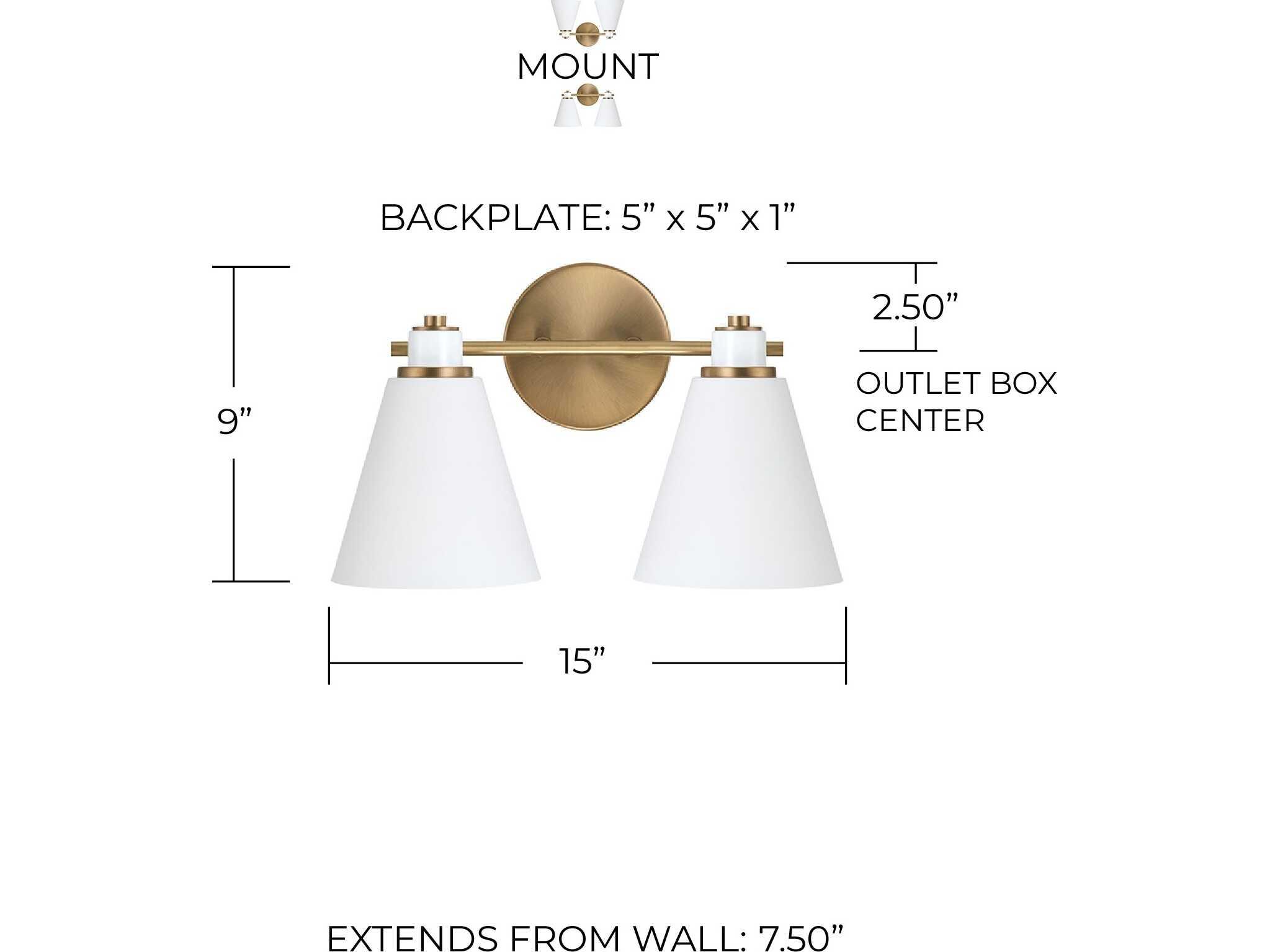 Capital Lighting Bradley 2-Light Aged Brass White Vanity Light