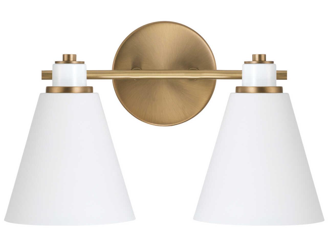 Capital Lighting Bradley 2-Light Aged Brass White Vanity Light