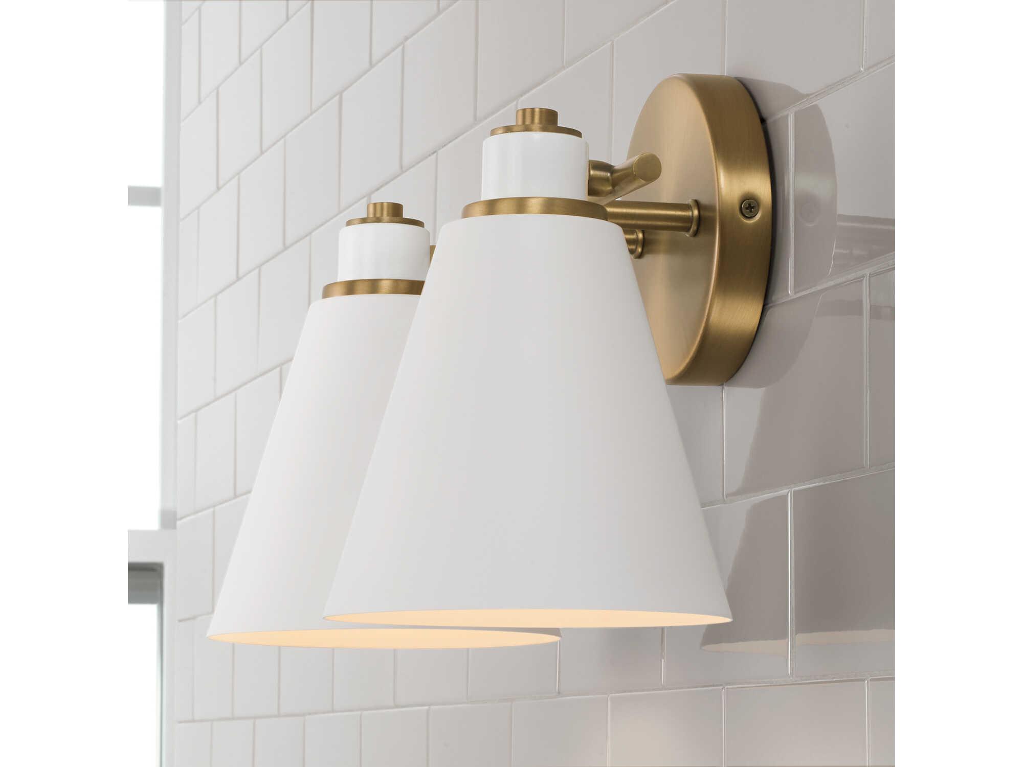Capital Lighting Bradley 2-Light Aged Brass White Vanity Light