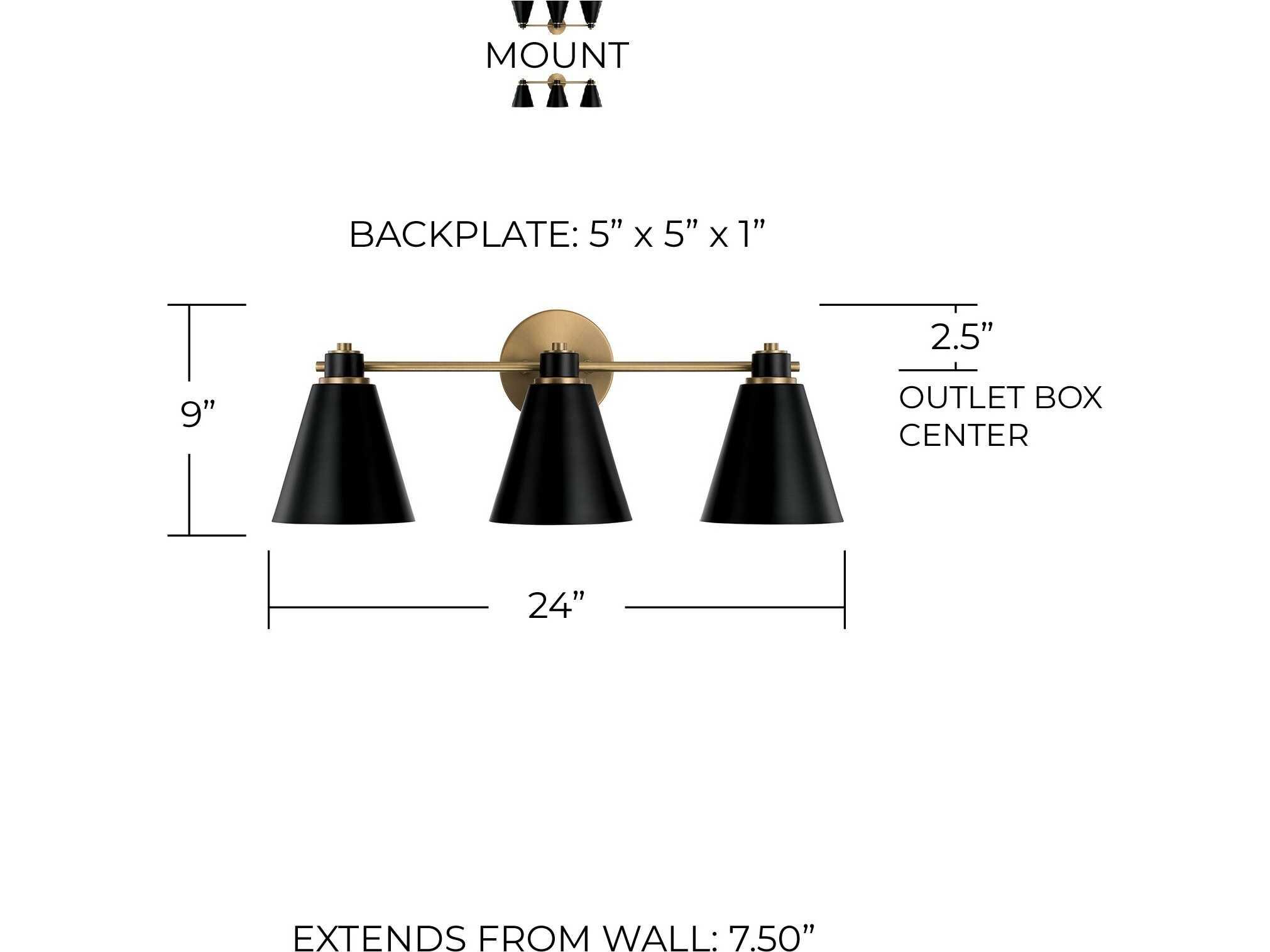 Capital Lighting Bradley 3-Light Aged Brass Black Vanity Light