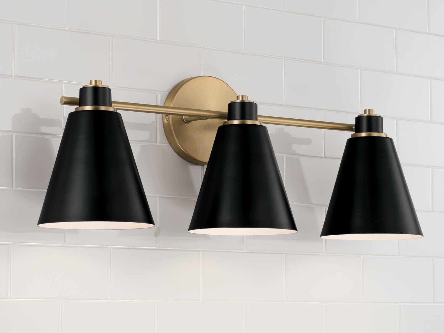 Capital Lighting Bradley 3-Light Aged Brass Black Vanity Light