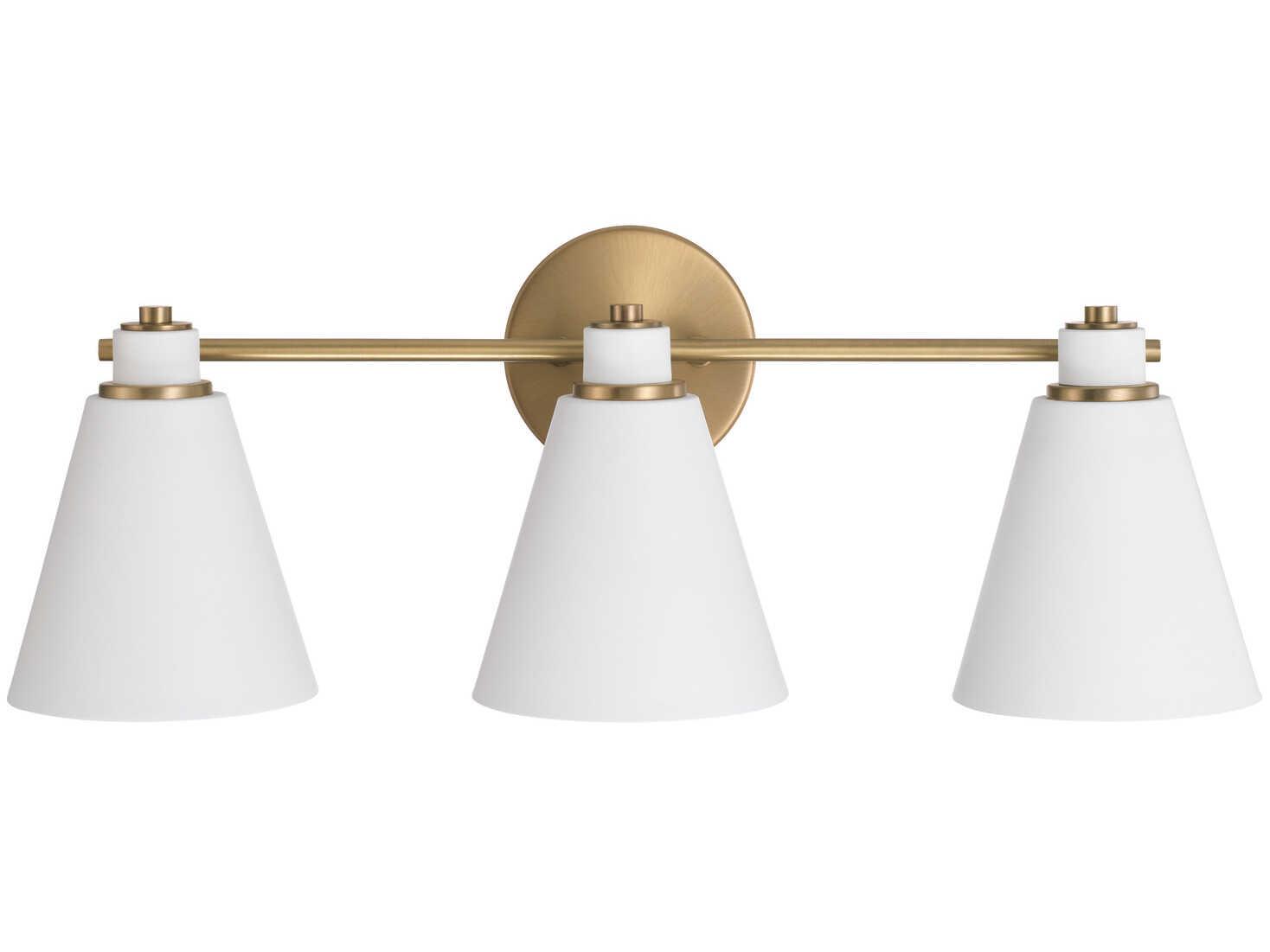 Capital Lighting Bradley 3-Light Aged Brass White Vanity Light