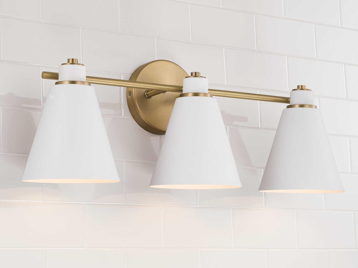 Capital Lighting Bradley 3-Light Aged Brass White Vanity Light