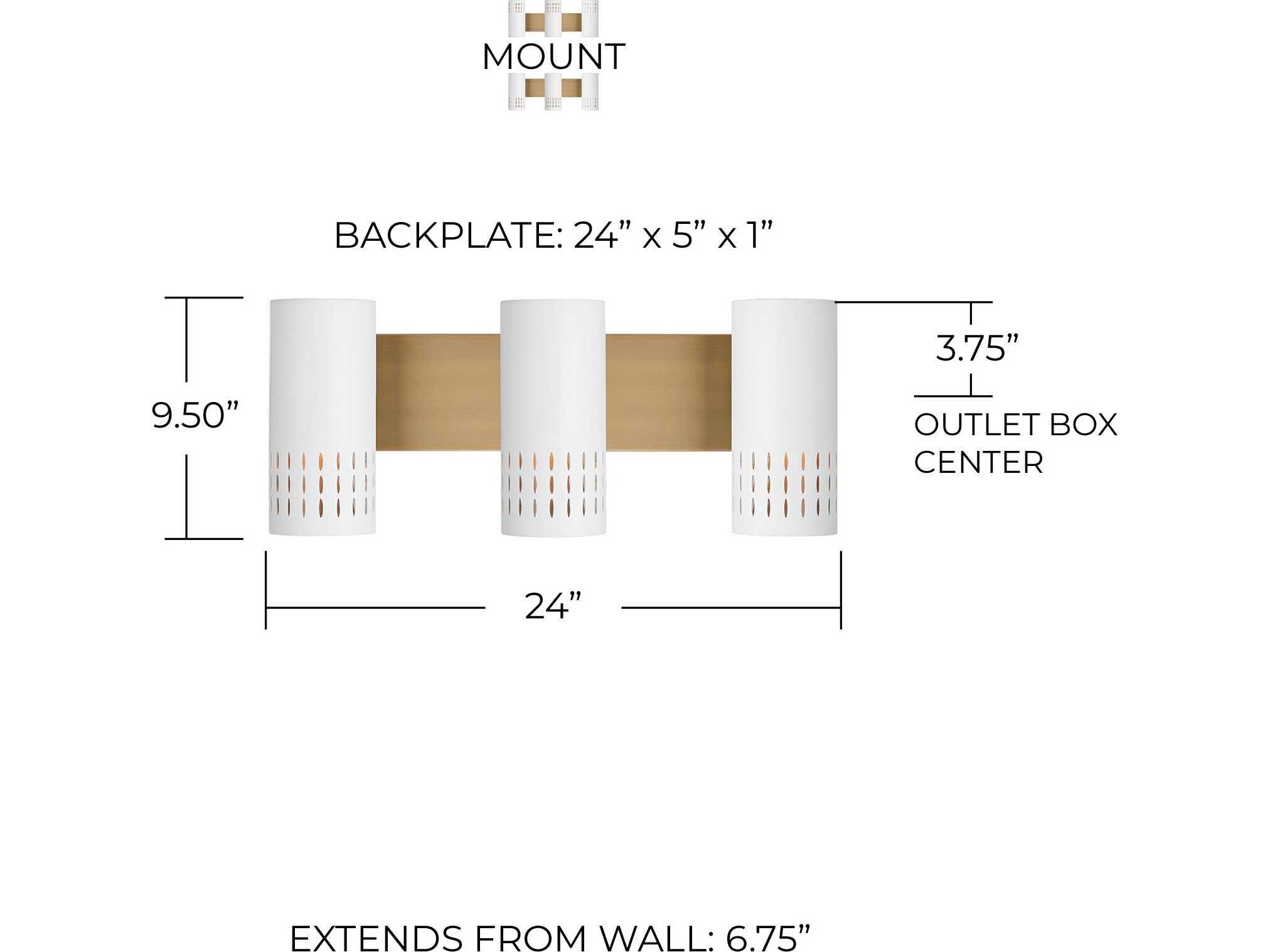 Capital Lighting Dash 3-Light Aged Brass White Vanity Light