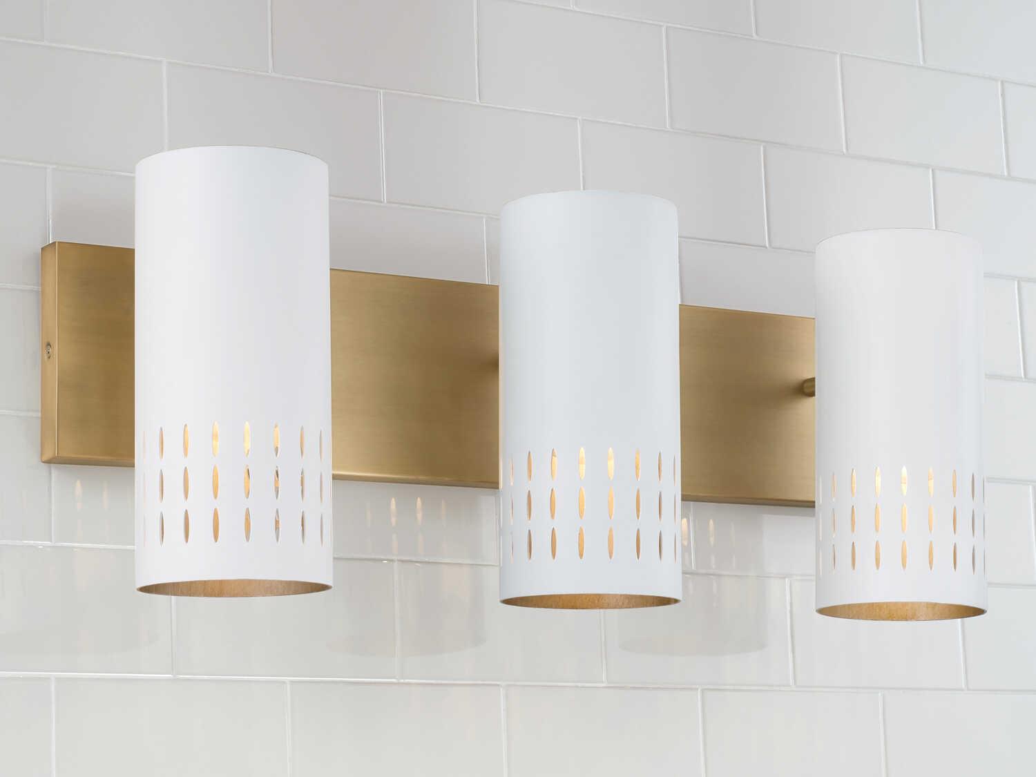 Capital Lighting Dash 3-Light Aged Brass White Vanity Light