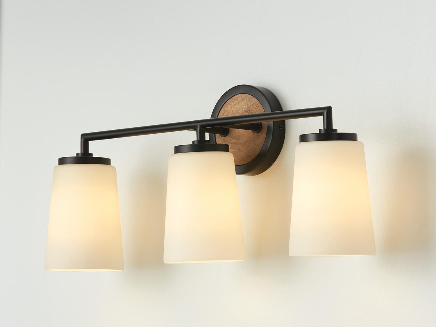Capital Lighting Jonah 3-Light Light Wood And Matte Black Vanity