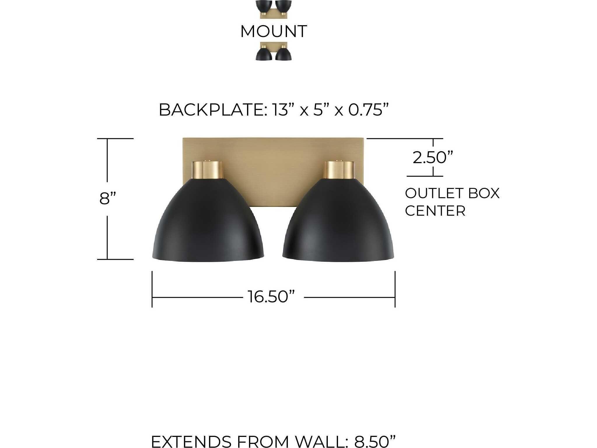 Capital Lighting Ross 2-Light Aged Brass And Black Vanity Light