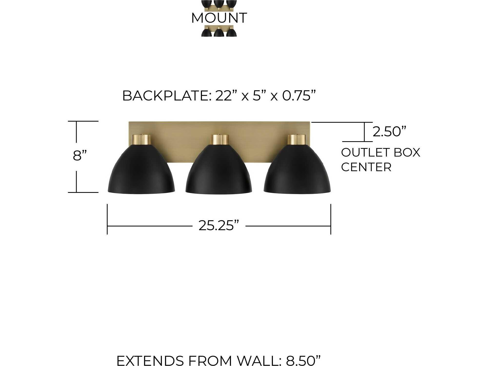 Capital Lighting Ross 3-Light Aged Brass And Black Vanity Light