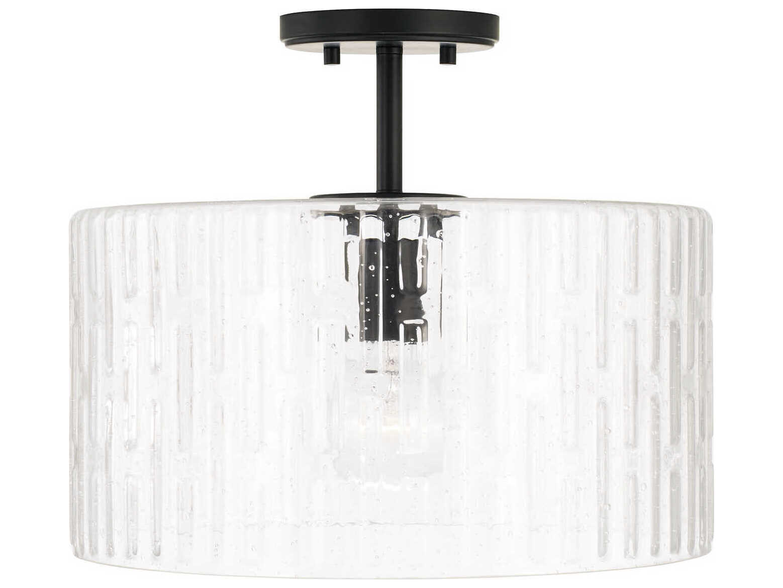 Capital Lighting Emerson 1-Light Matte Black Glass Drum Semi Flush Mount