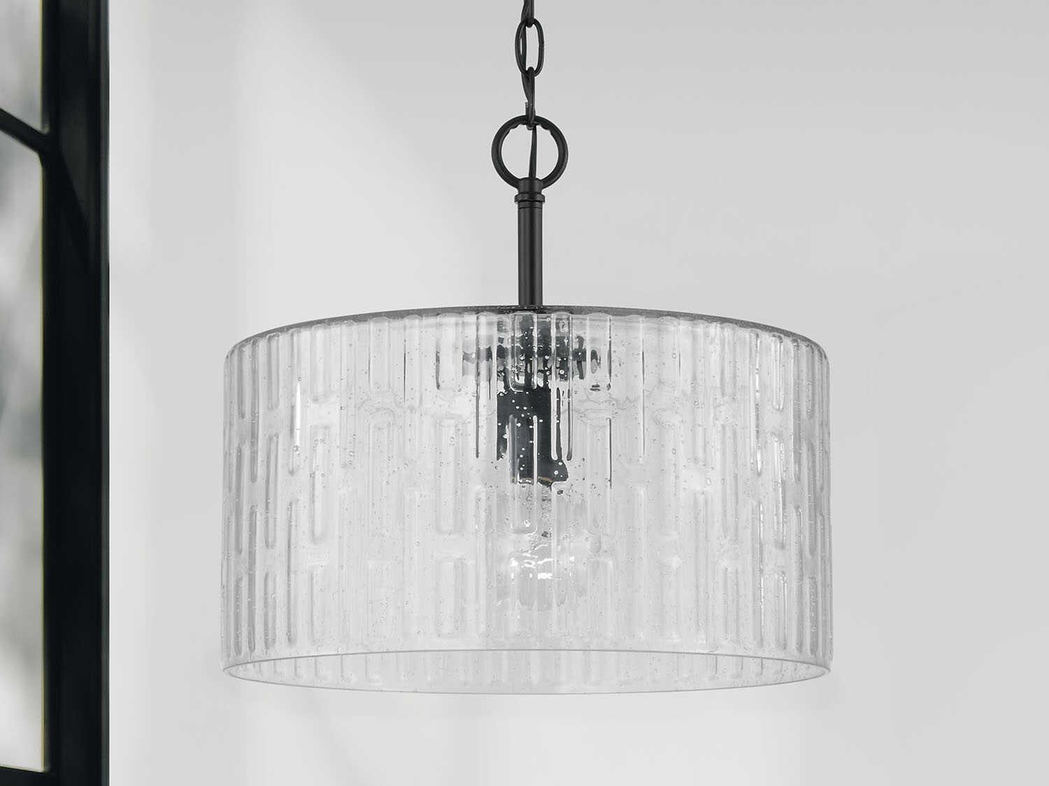 Capital Lighting Emerson 1-Light Matte Black Glass Drum Semi Flush Mount